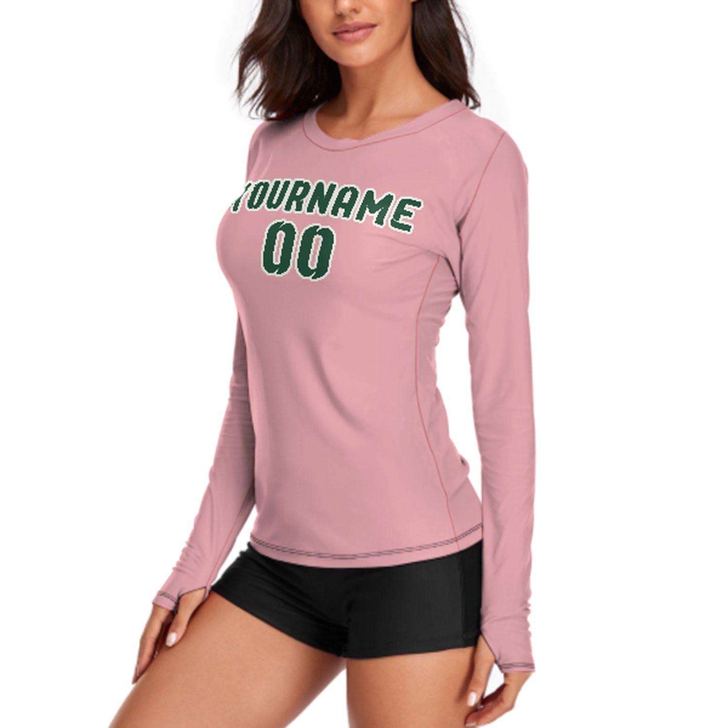 Camicia a maniche lunghe da donna su misura, colore rosa e verde muschio