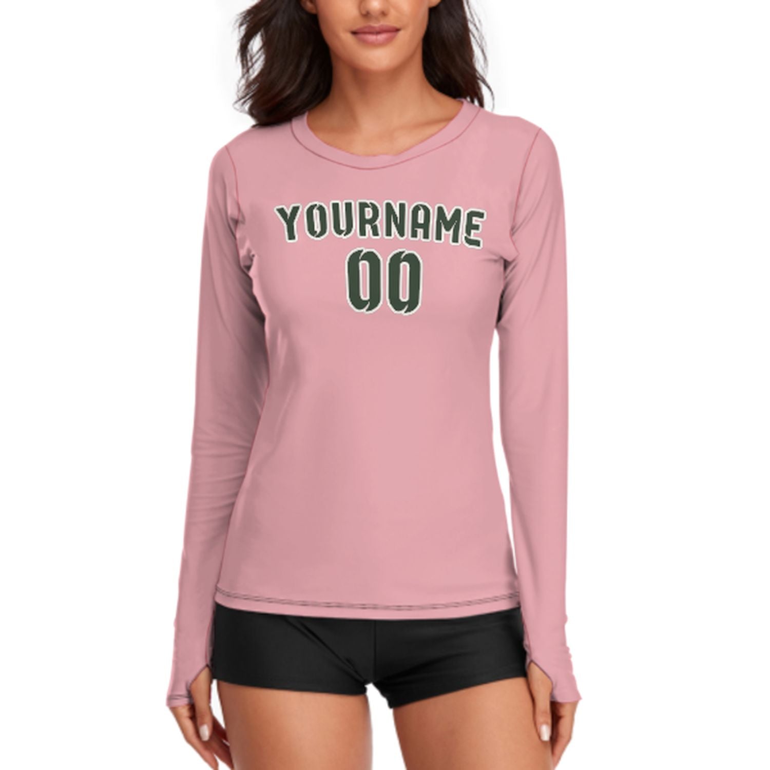 Camicia da donna a maniche lunghe rosa e verde abete su misura