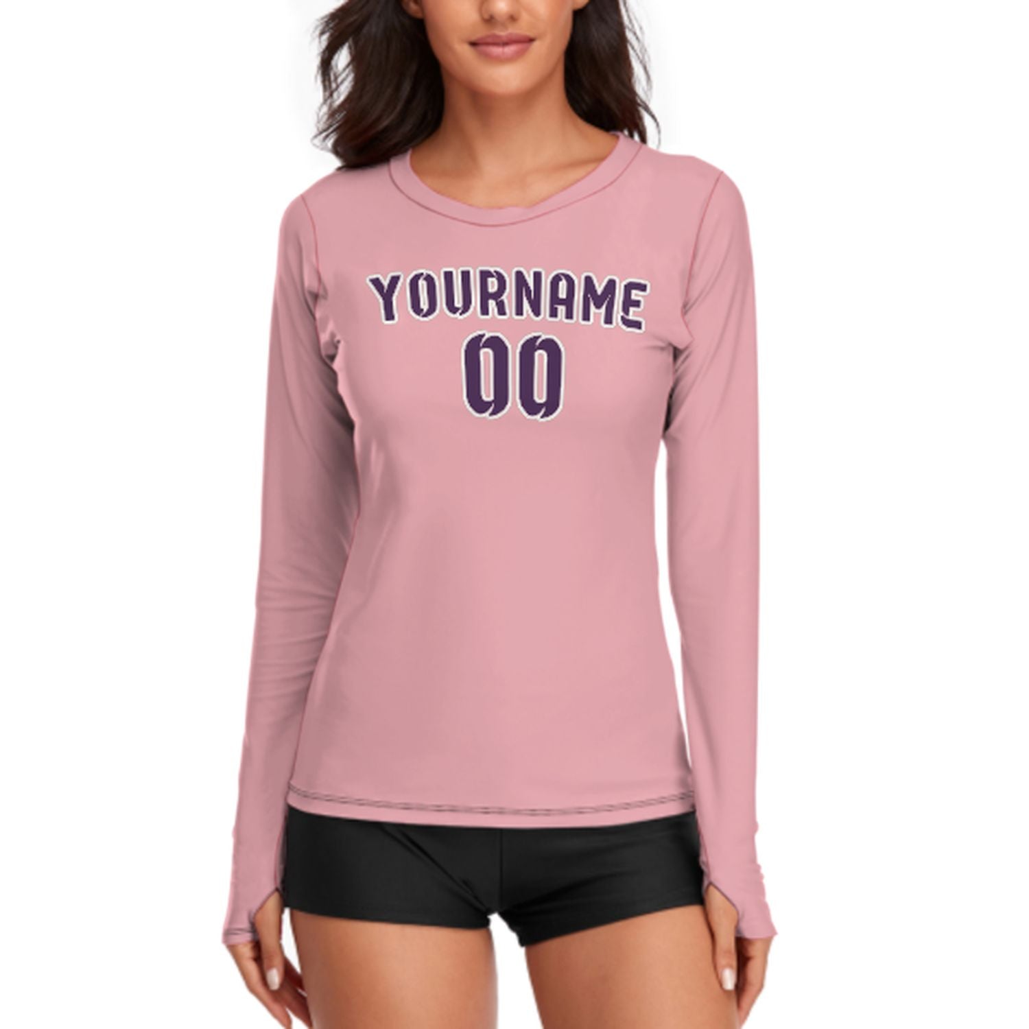 Camicia a maniche lunghe da donna rosa e viola su misura