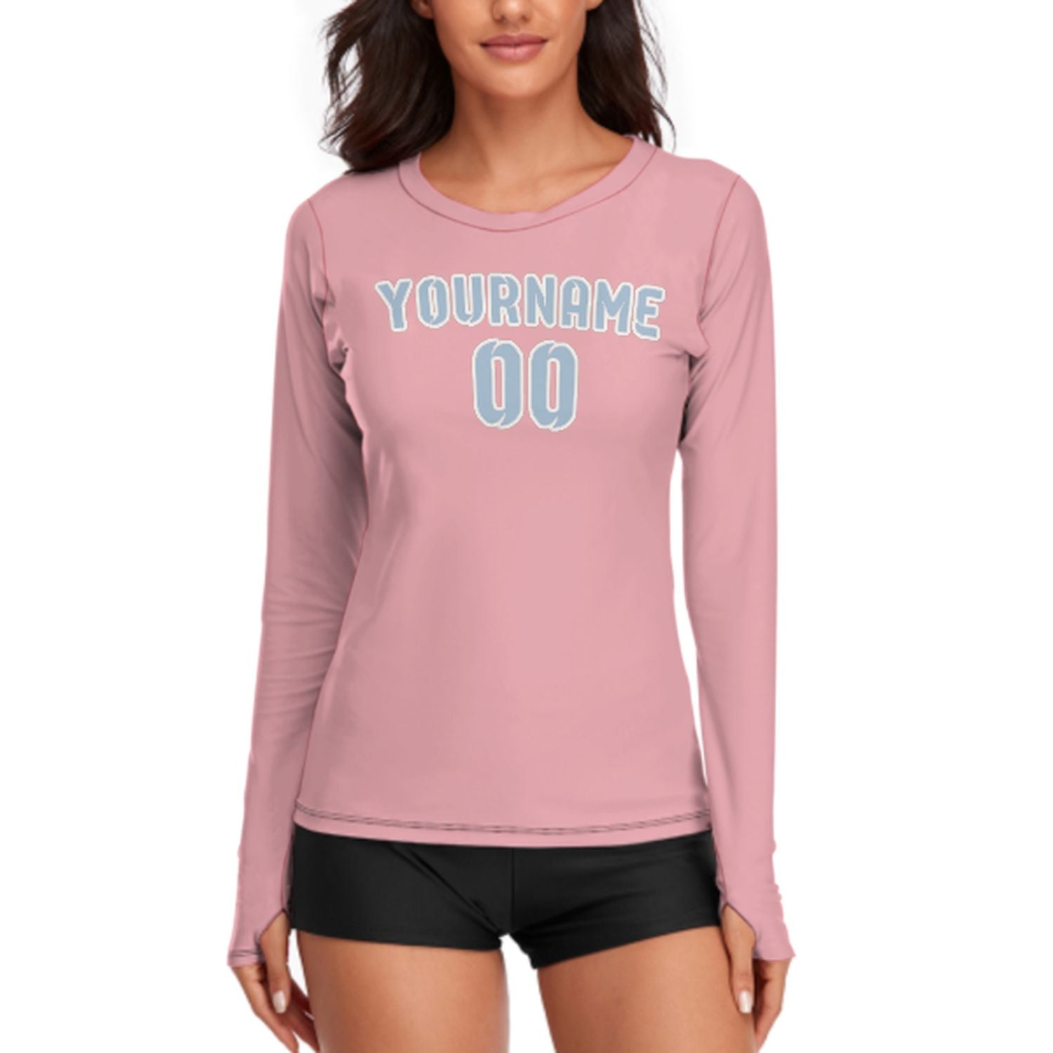 Camicia a maniche lunghe da donna rosa chiaro azzurra su misura