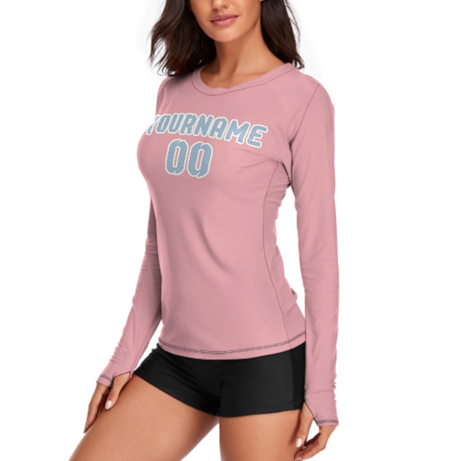 Camicia a maniche lunghe da donna rosa chiaro azzurra su misura
