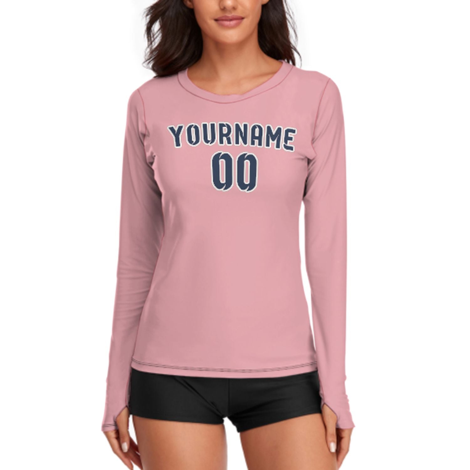Camicia da donna a maniche lunghe rosa e blu navy su misura