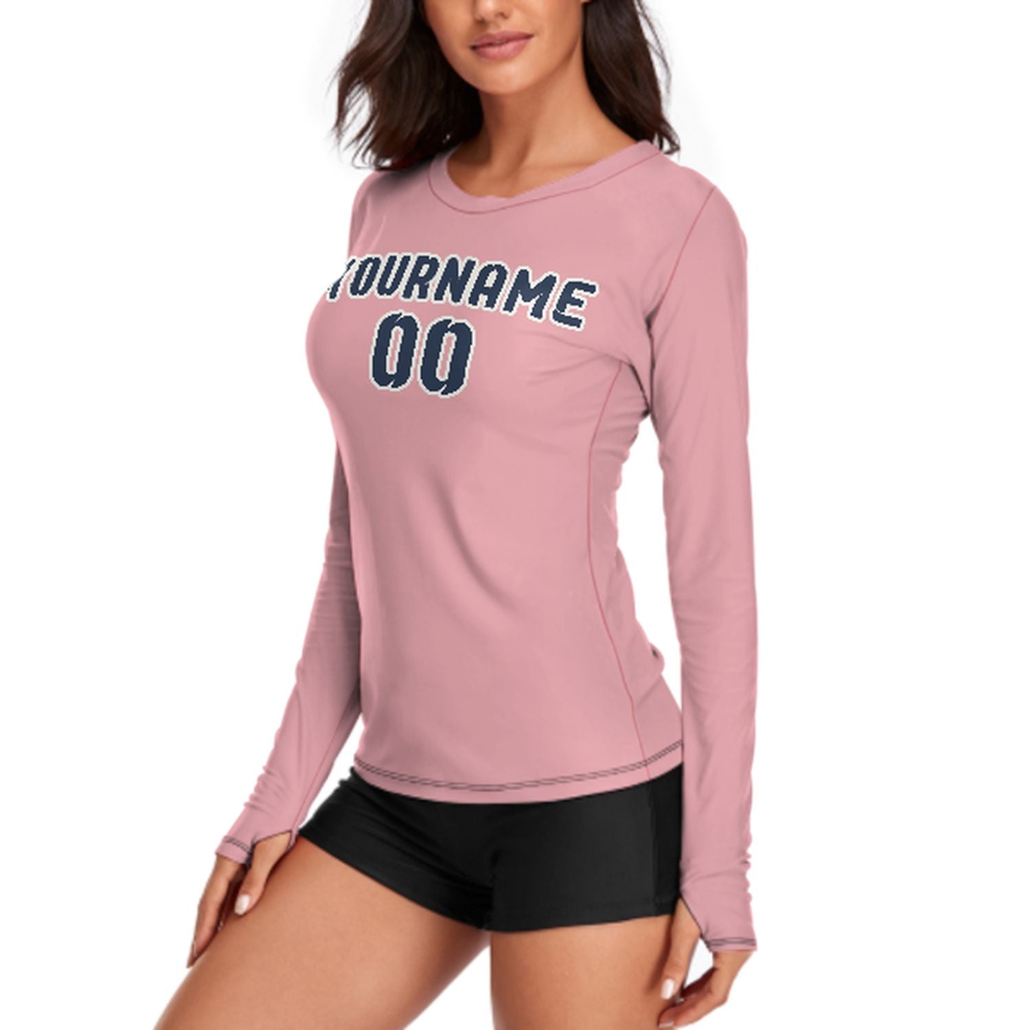 Camicia da donna a maniche lunghe rosa e blu navy su misura