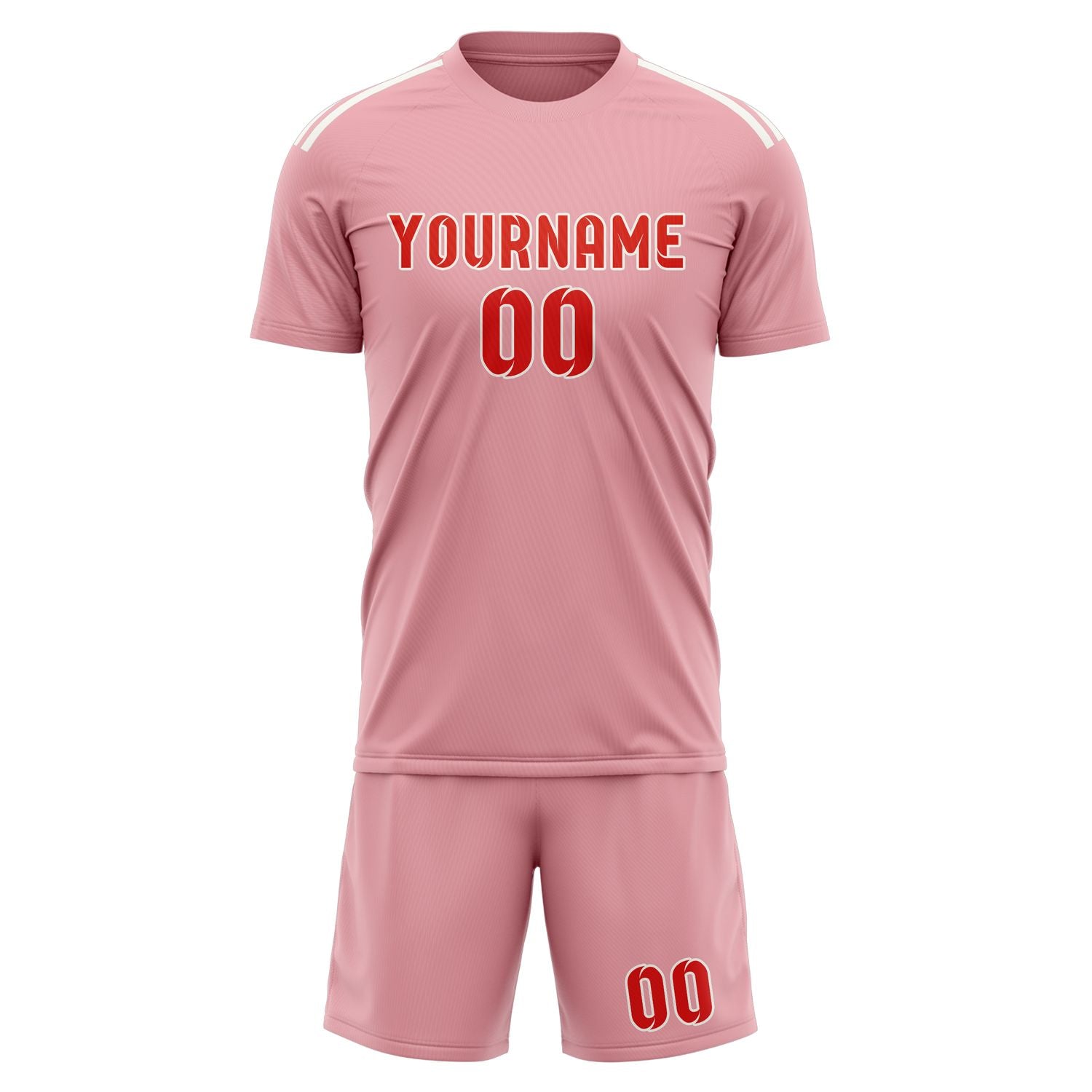 Set di maglie da calcio professionali rosa, arancioni e rosse su misura