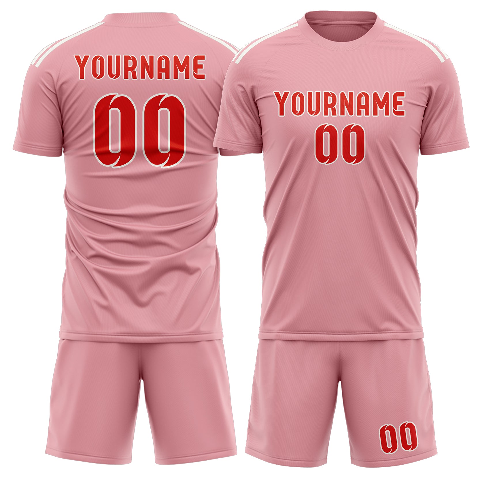 Set di maglie da calcio professionali rosa, arancioni e rosse su misura