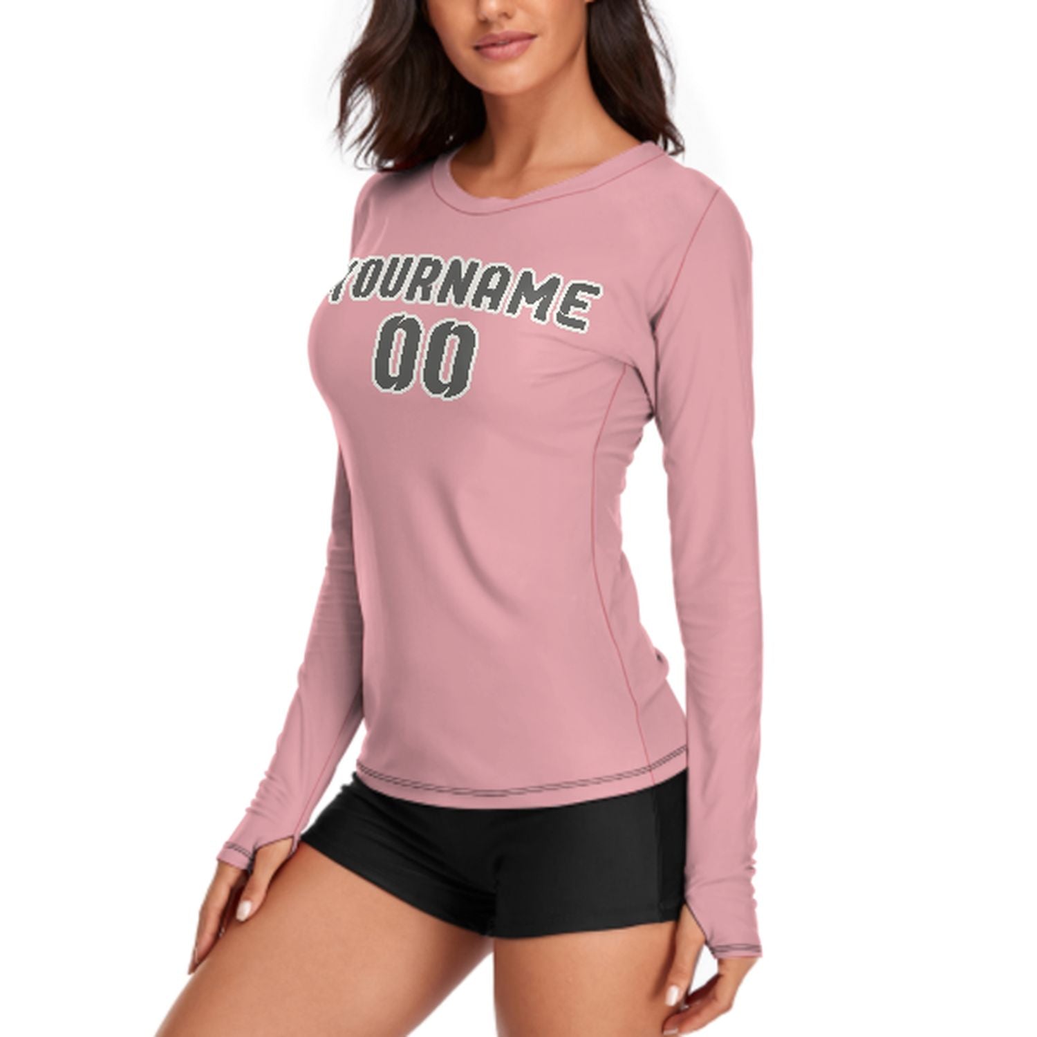 Camicia da donna a maniche lunghe rosa grigio scuro su misura