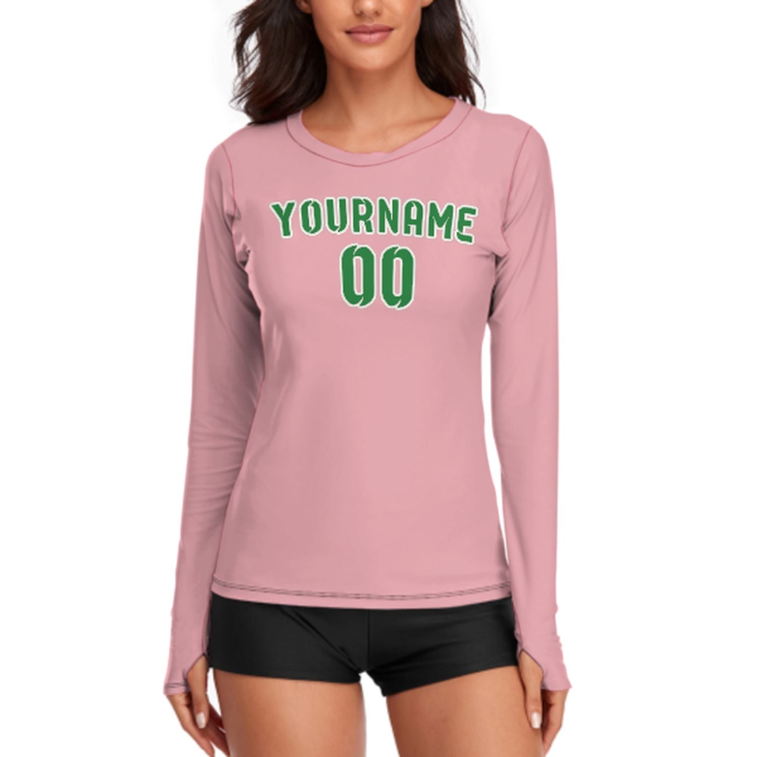 Camicia da donna a maniche lunghe rosa smeraldo verde su misura