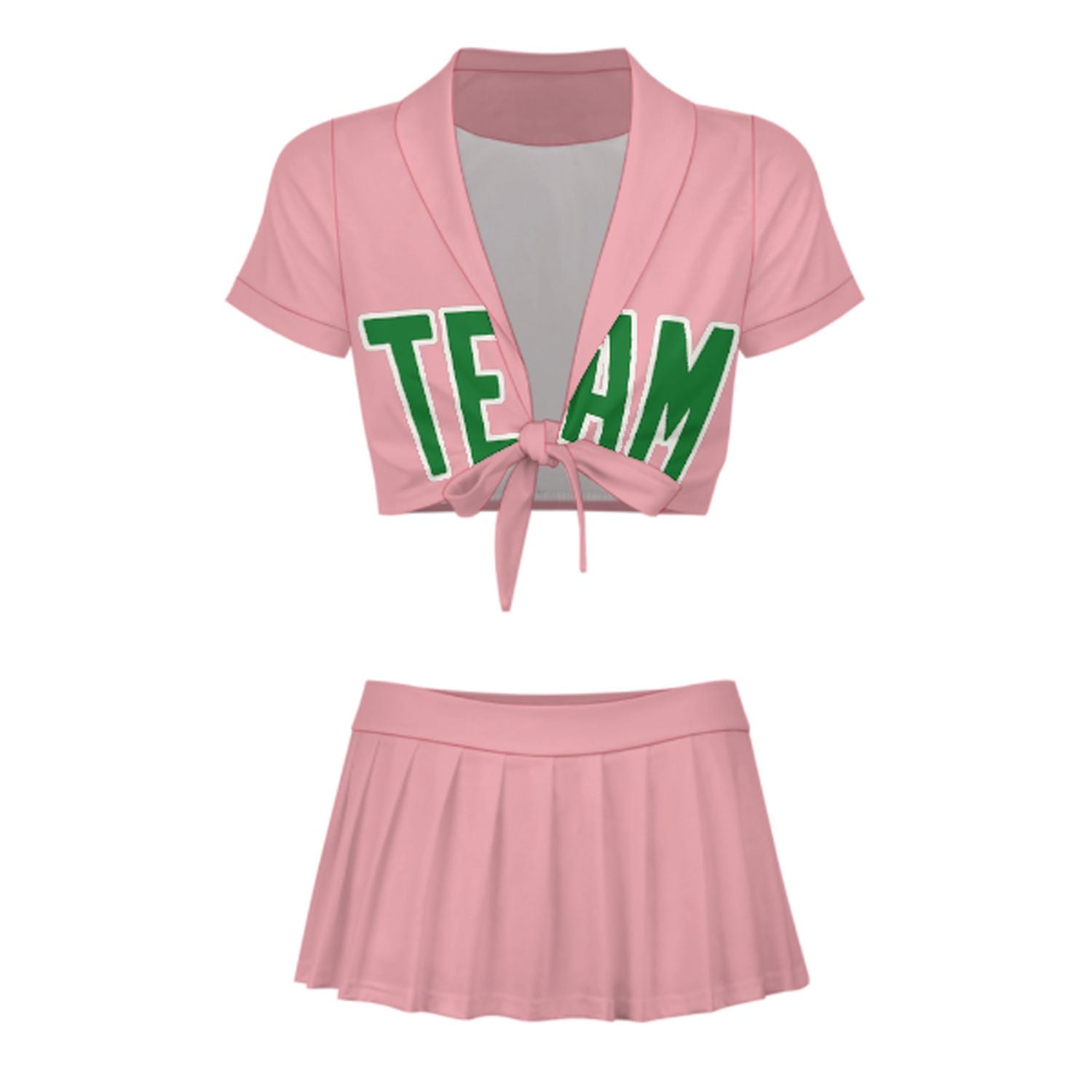 Maßgeschneidertes Rosa Smaragdgrün Cheerleader Outfit Set