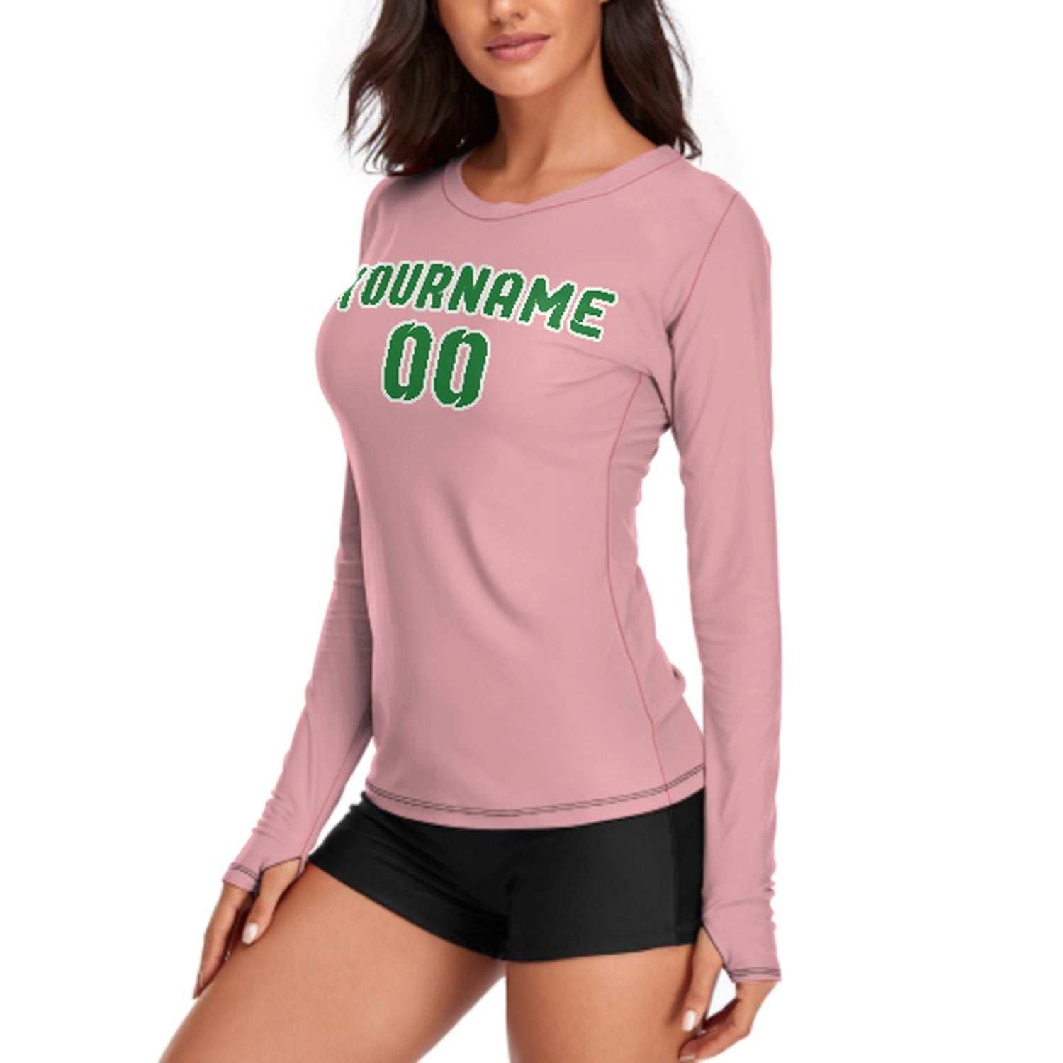 Camicia da donna a maniche lunghe rosa smeraldo verde su misura