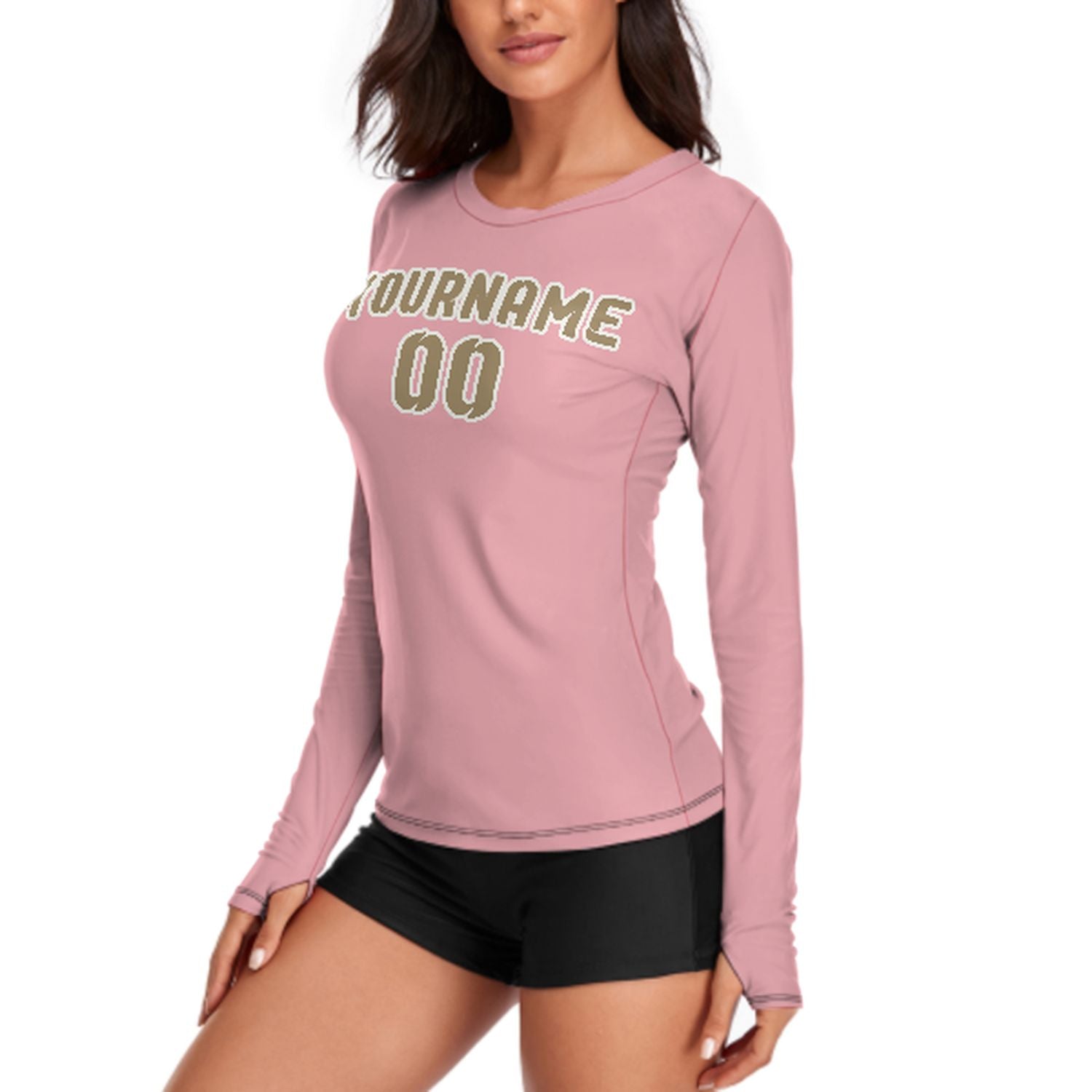 Camicia da donna a maniche lunghe in cachi chiaro rosa su misura