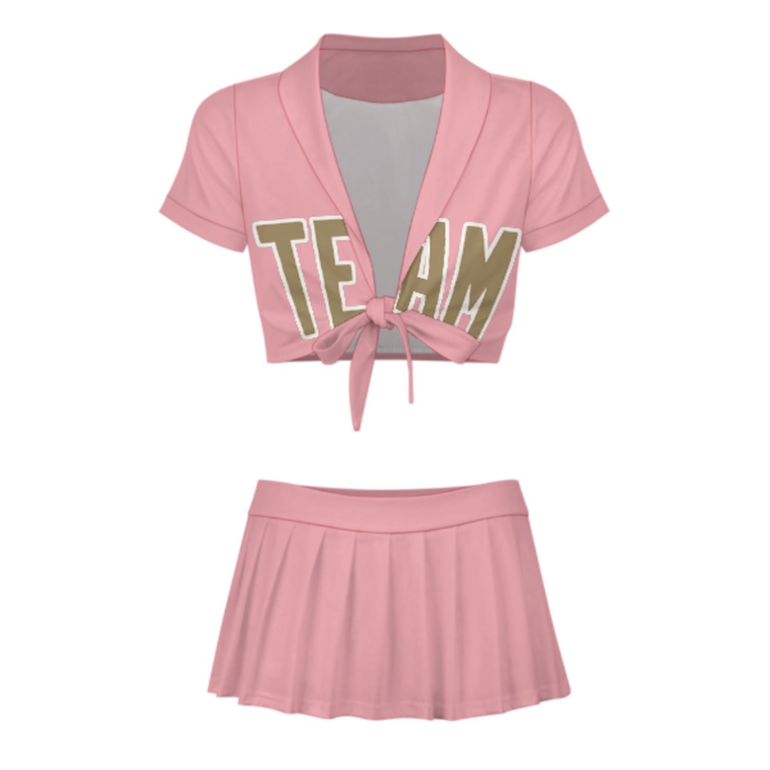 Maßgeschneidertes Rosa Hellkhaki Cheerleader Outfit Set