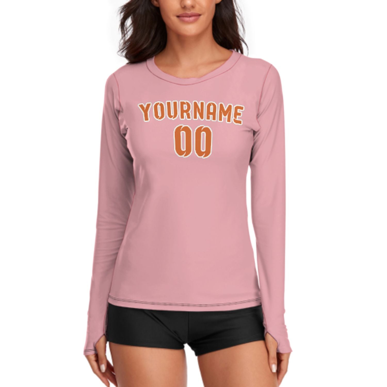 Camicia a maniche lunghe rosa-arancio da donna su misura