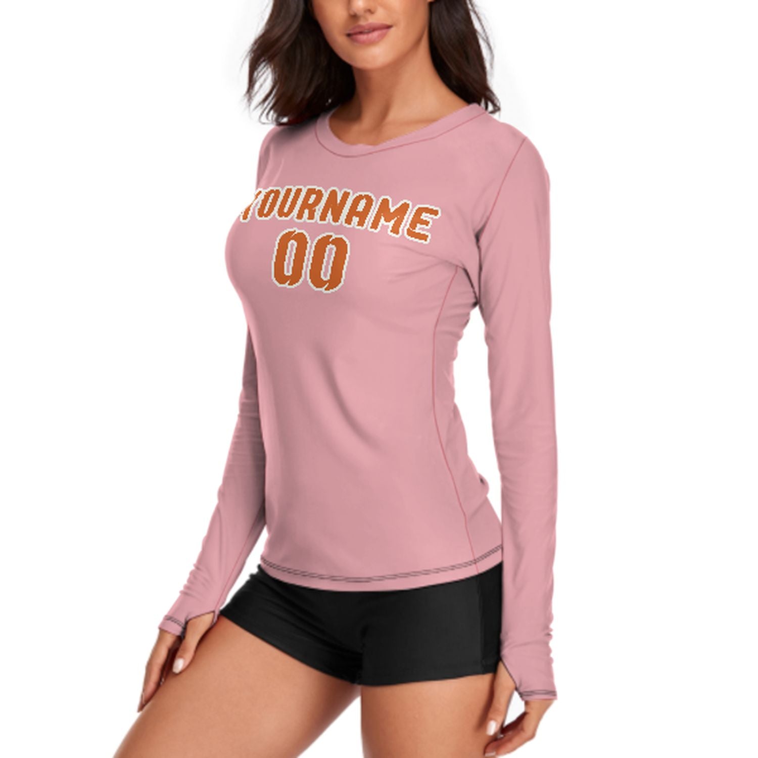 Camicia a maniche lunghe rosa-arancio da donna su misura