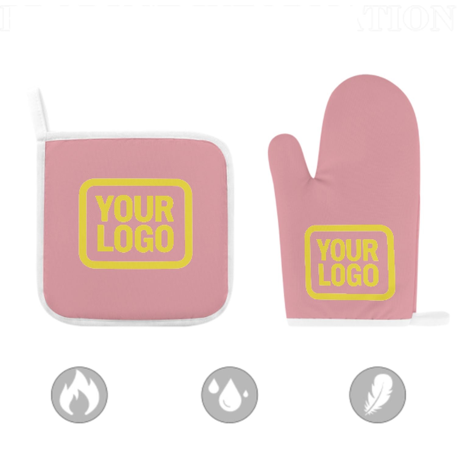 Maßgeschneidertes Rosa  Blassgelb Topfhandschuh Set – 2-teilig