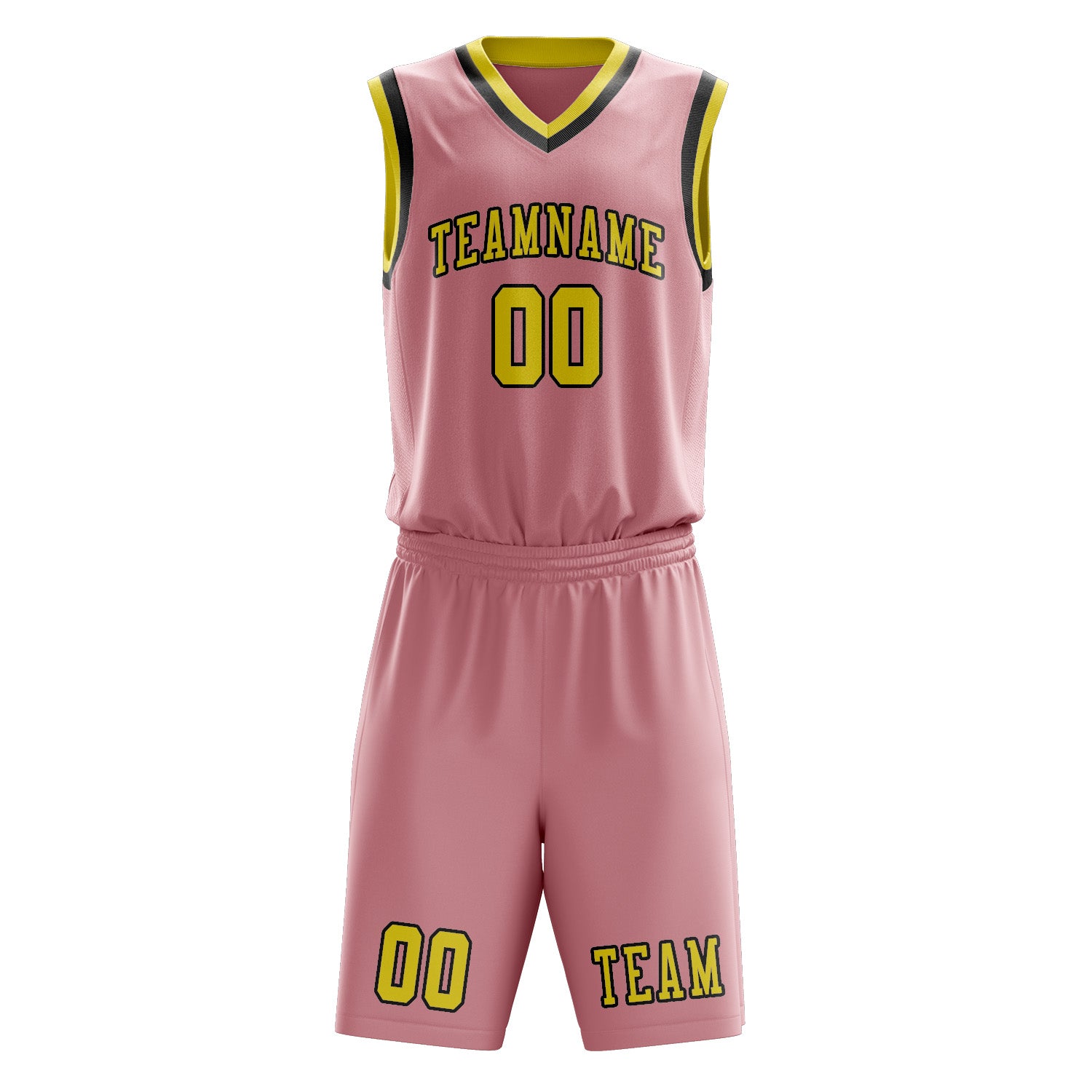 Benutzerdefiniertes Professionelles Rosa Blassgelb Basketballtrikot-Set