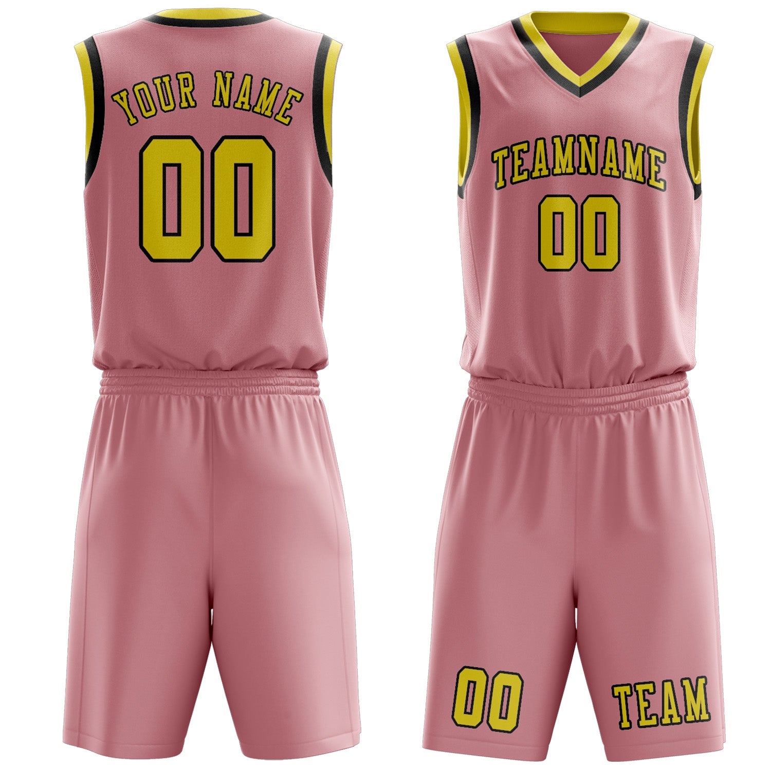 Benutzerdefiniertes Professionelles Rosa Blassgelb Basketballtrikot-Set