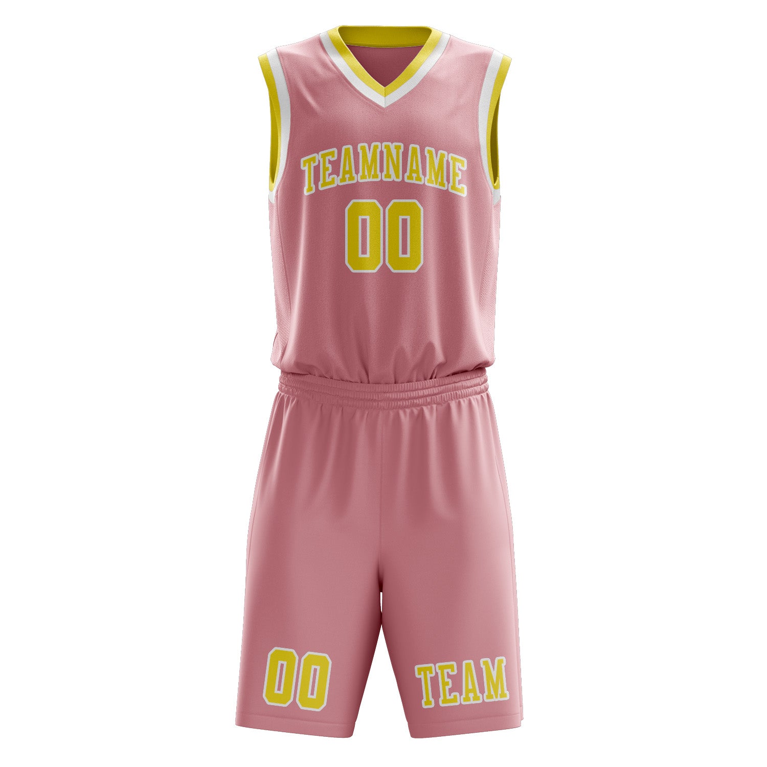 Benutzerdefiniertes Professionelles Rosa Blassgelb Basketballtrikot-Set