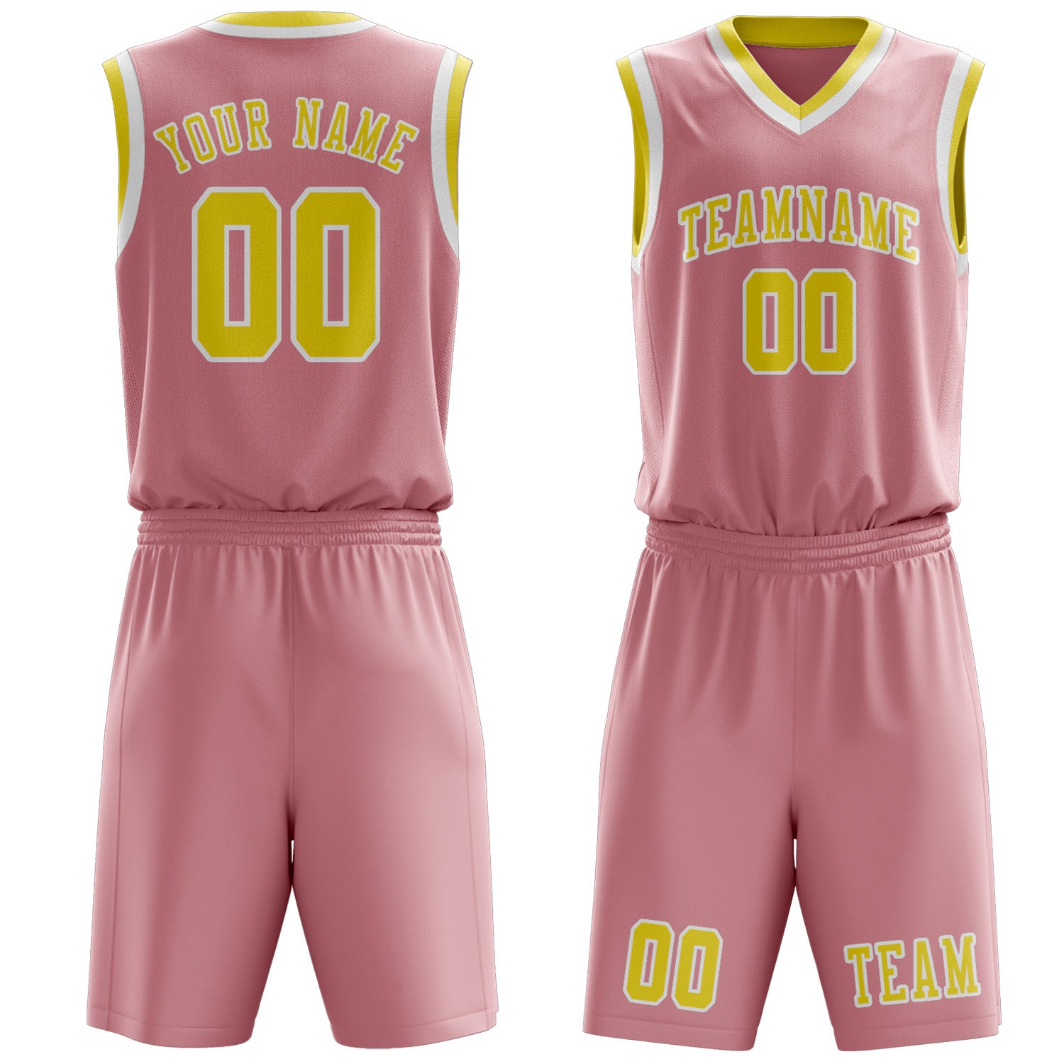 Benutzerdefiniertes Professionelles Rosa Blassgelb Basketballtrikot-Set