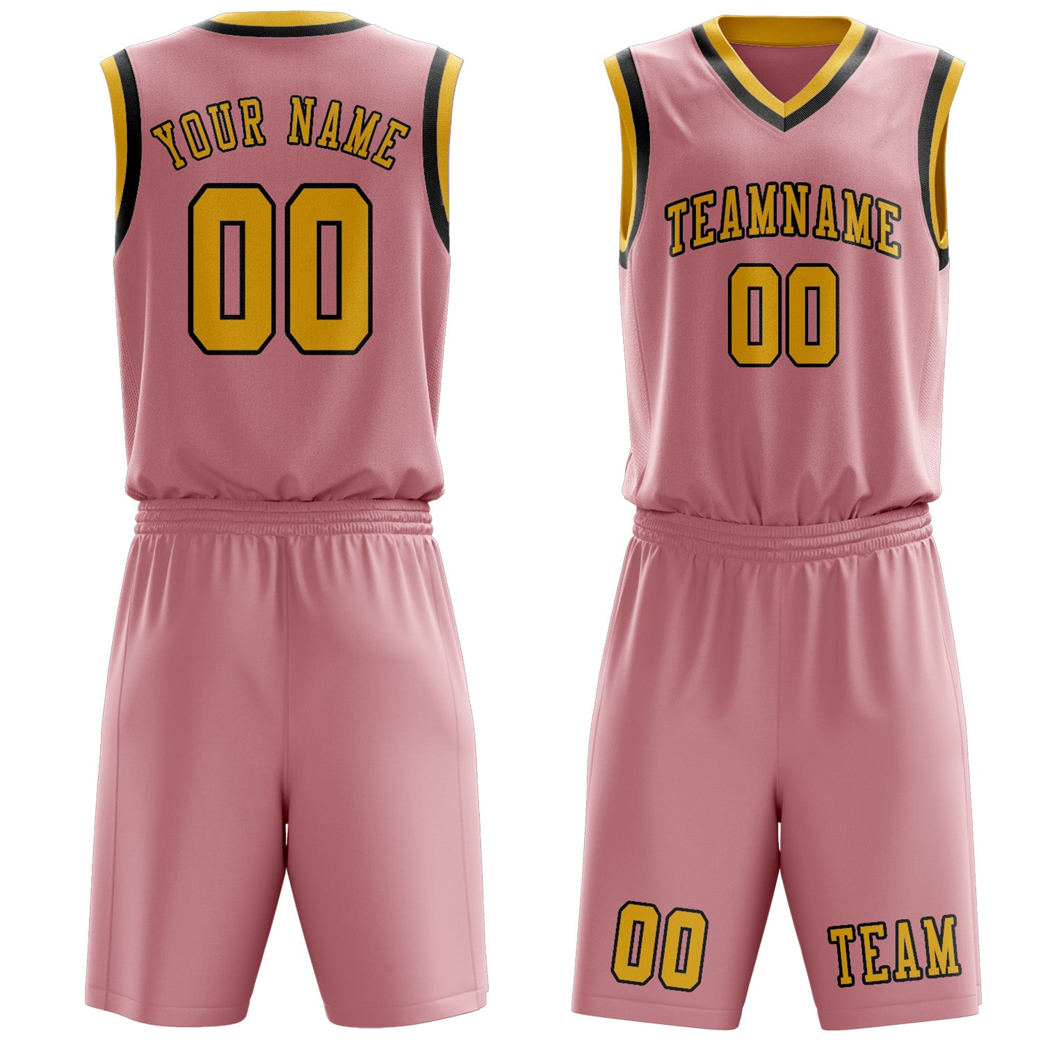Benutzerdefiniertes Professionelles Rosa Gold Basketballtrikot-Set