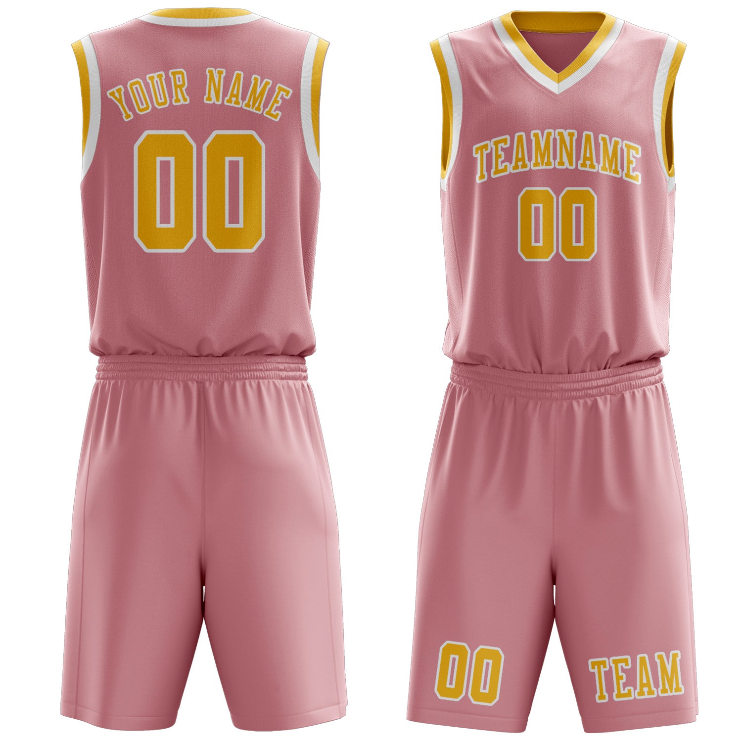 Benutzerdefiniertes Professionelles Rosa Gold Basketballtrikot-Set