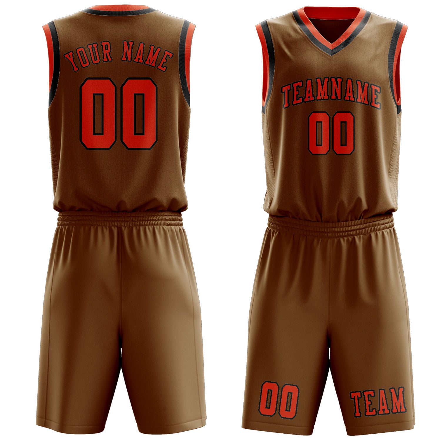 Benutzerdefiniertes Professionelles Khaki Orangerot Basketballtrikot-Set