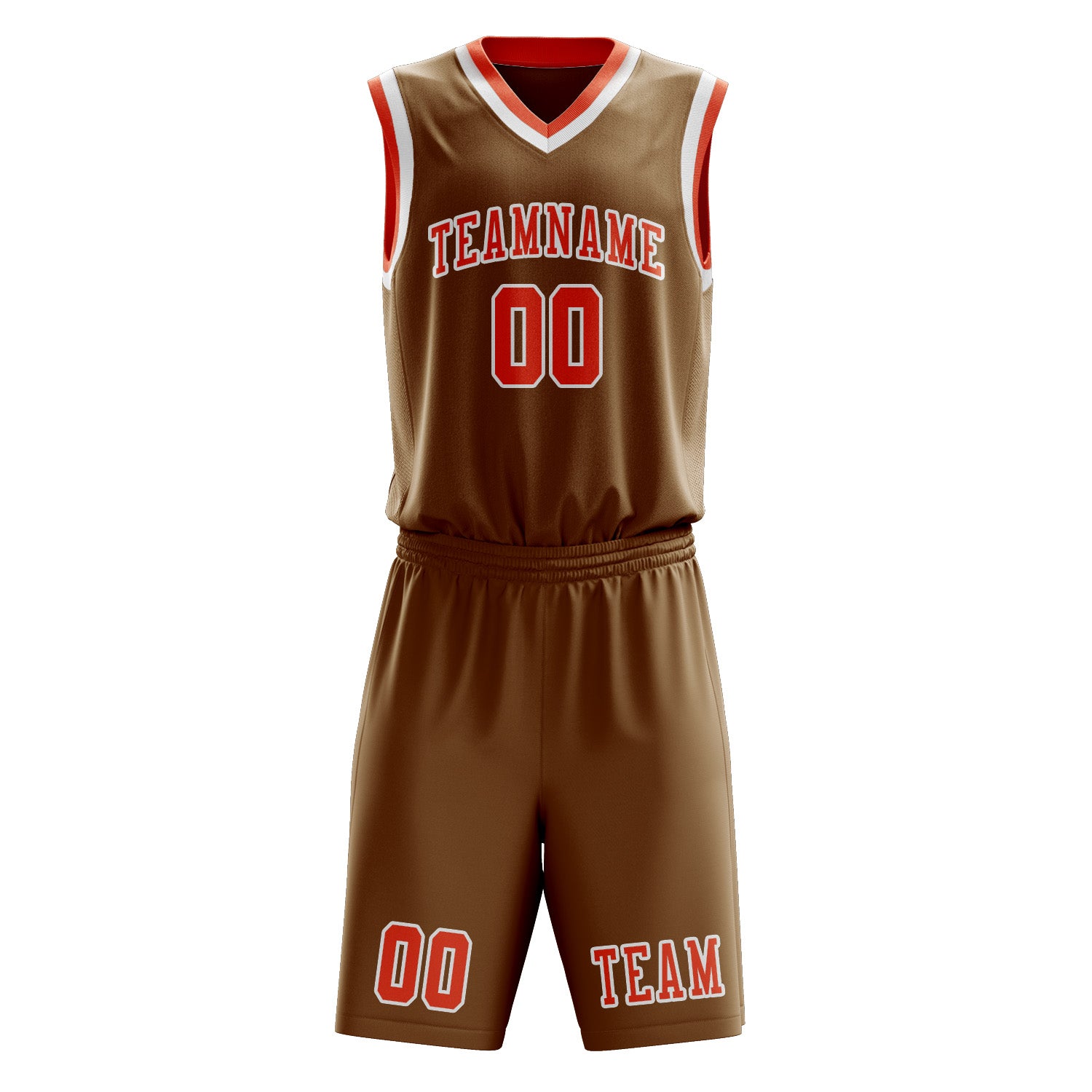 Benutzerdefiniertes Professionelles Khaki Orangerot Basketballtrikot-Set