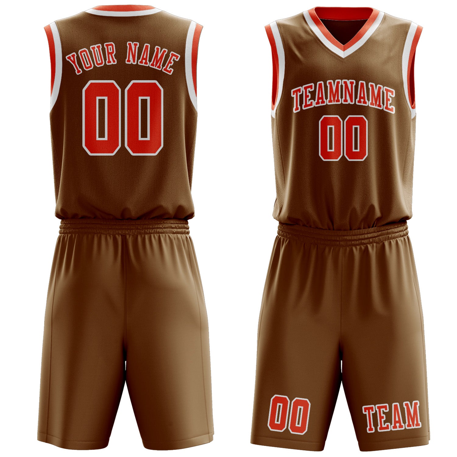Benutzerdefiniertes Professionelles Khaki Orangerot Basketballtrikot-Set