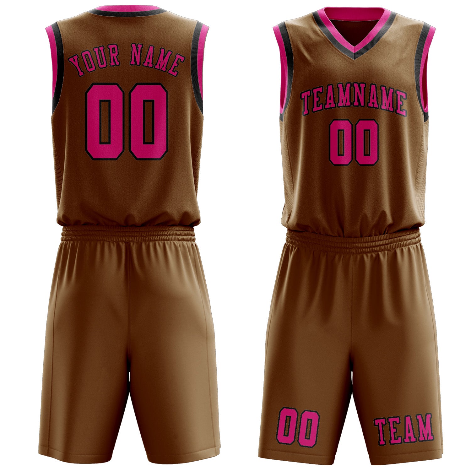 Benutzerdefiniertes Professionelles Khaki Rosarot Basketballtrikot-Set