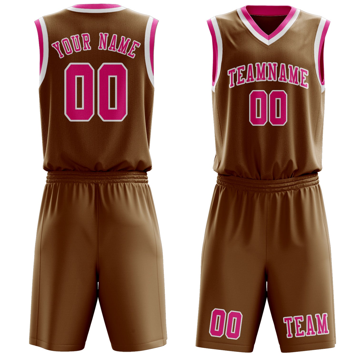 Benutzerdefiniertes Professionelles Khaki Rosarot Basketballtrikot-Set