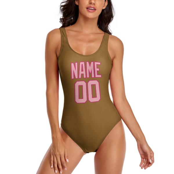 Maßgeschneidertes Khaki Rosa Badeanzug