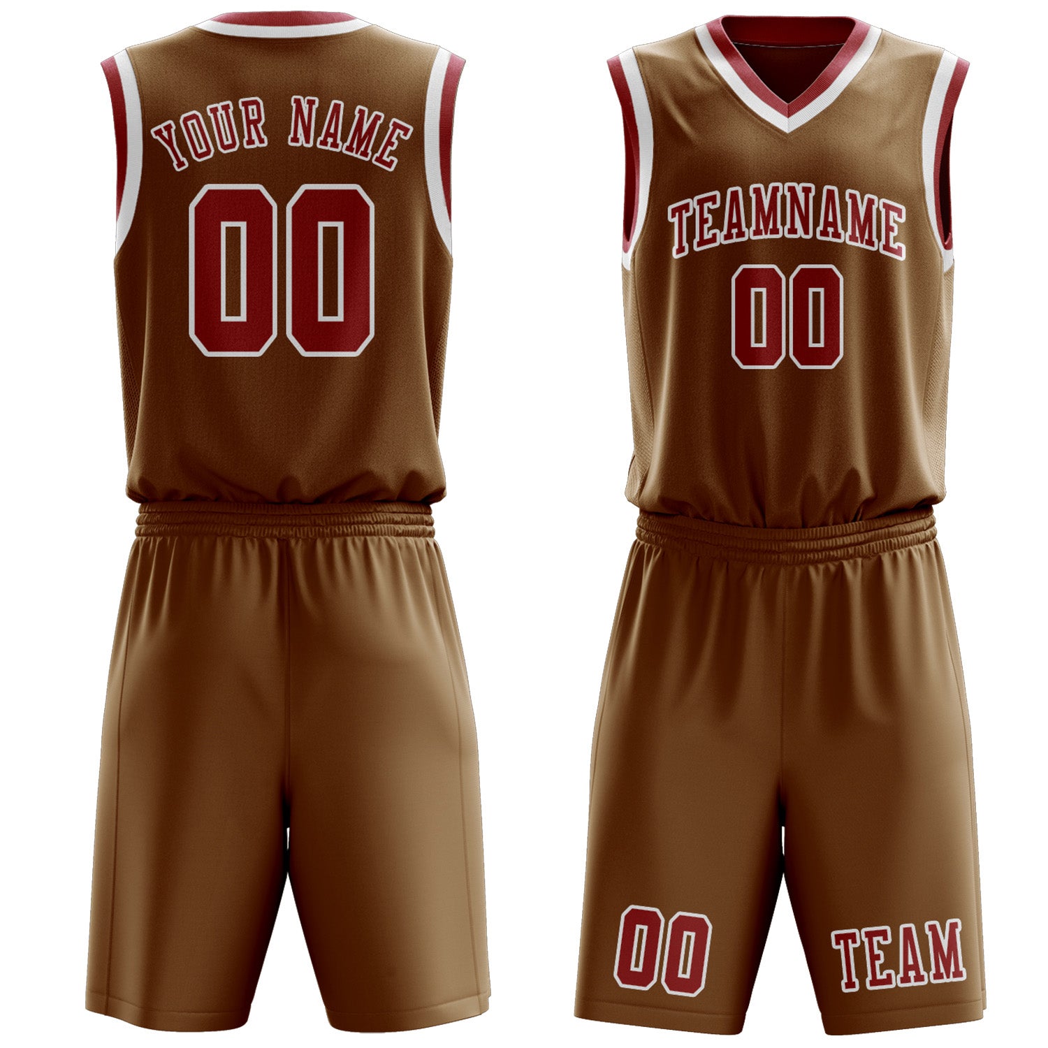 Benutzerdefiniertes Professionelles Khaki Rot Basketballtrikot-Set
