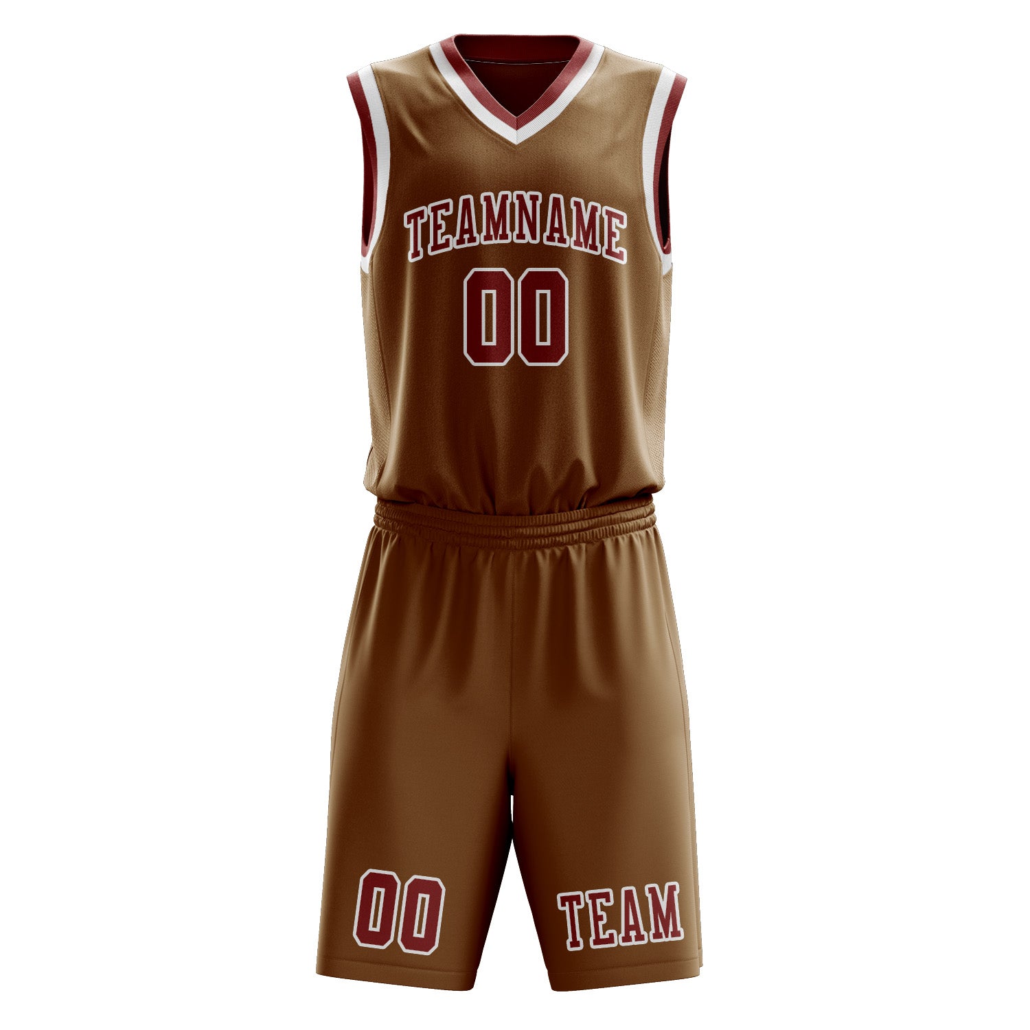 Benutzerdefiniertes Professionelles Khaki Korallenrot Basketballtrikot-Set