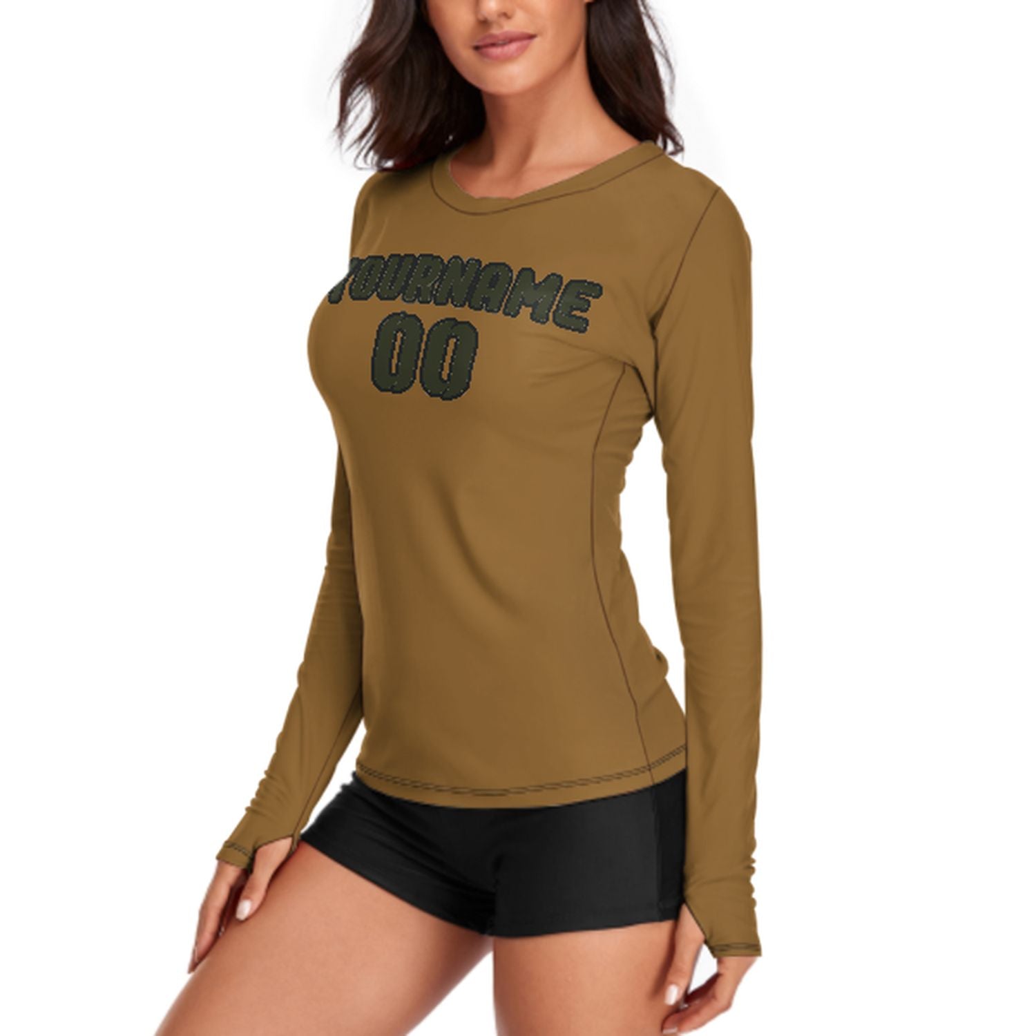 Camicia a maniche lunghe da donna su misura color kaki e verde oliva scuro