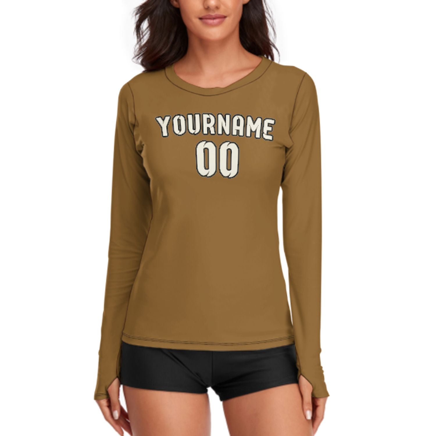 Camicia a maniche lunghe da donna su misura color cachi e beige