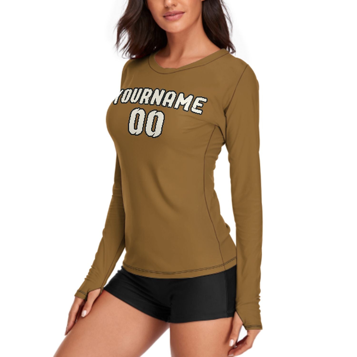 Camicia a maniche lunghe da donna su misura color cachi e beige