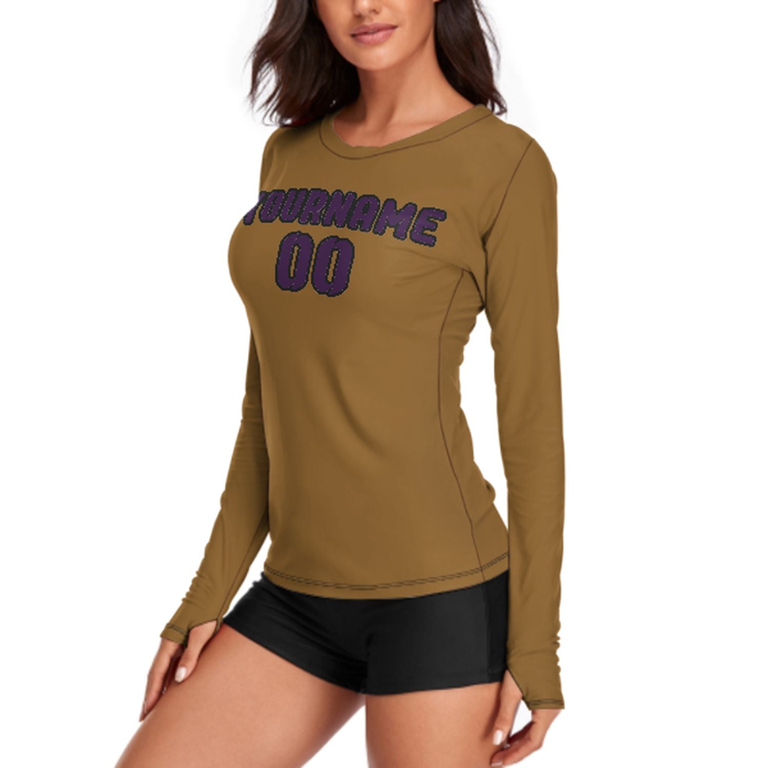 Camicia a maniche lunghe da donna su misura color kaki e viola