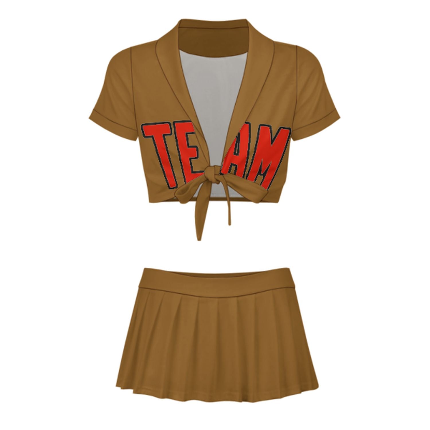 Maßgeschneidertes Khaki Orangerot Cheerleader Outfit Set