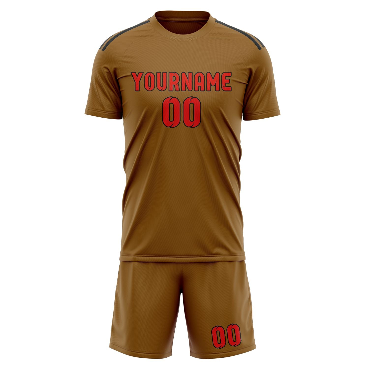 Maßgeschneidertes Professionelles Khaki Orangerot Fußballtrikot-Set