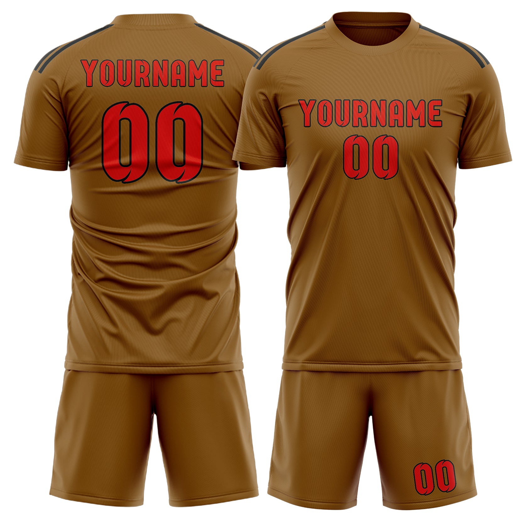 Maßgeschneidertes Professionelles Khaki Orangerot Fußballtrikot-Set