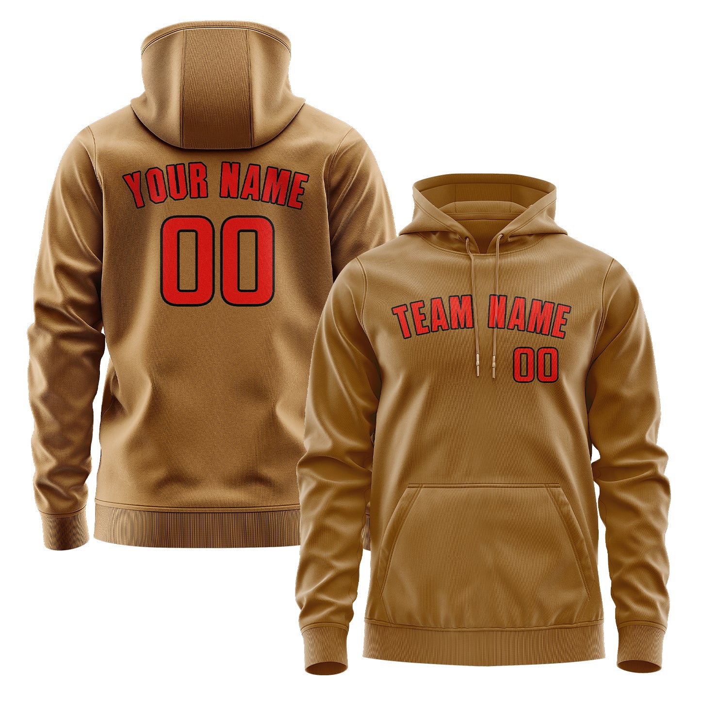 Maßgeschneidertes Khaki Orangerot Hoodie
