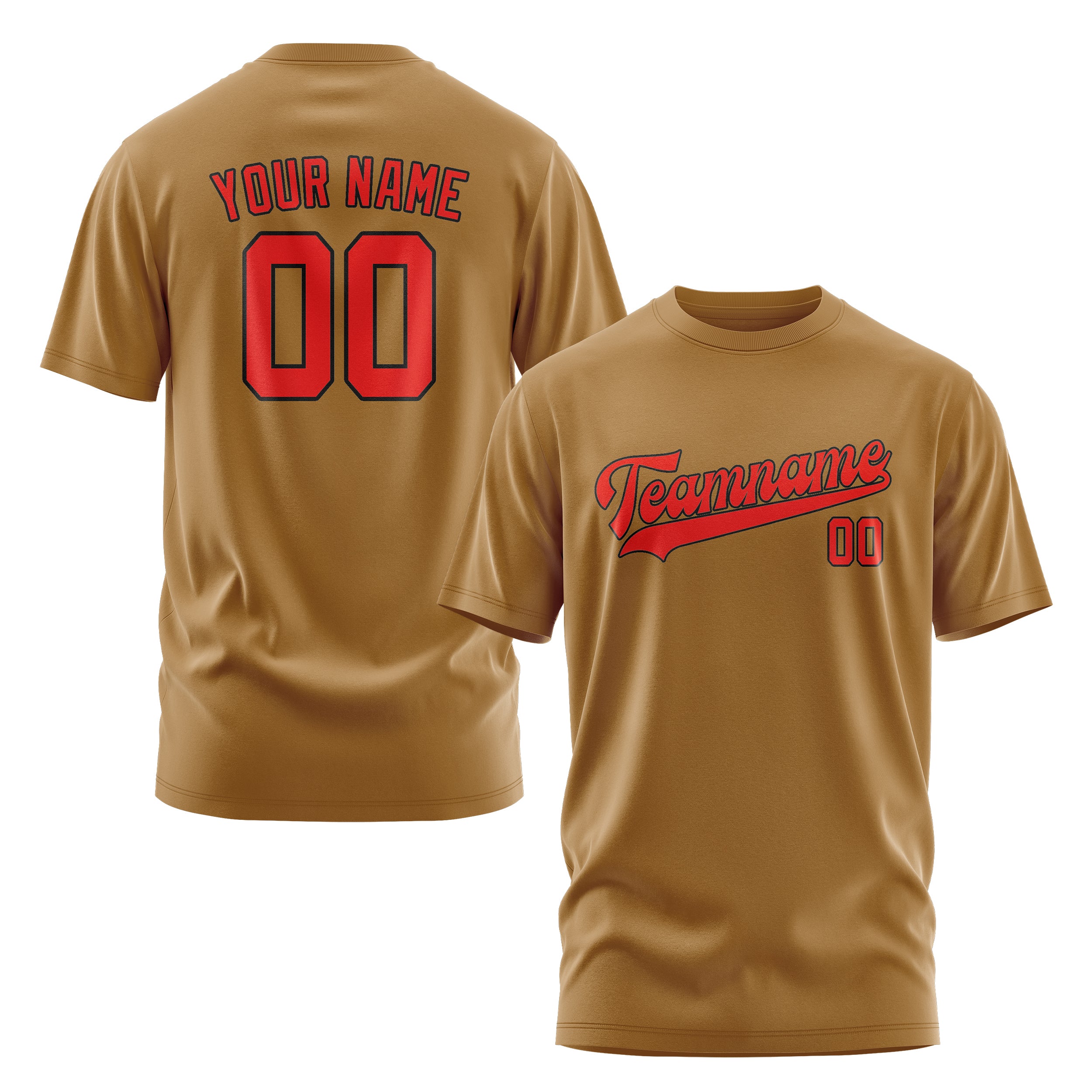 Maßgeschneidertes Khaki Orangerot T-Shirt