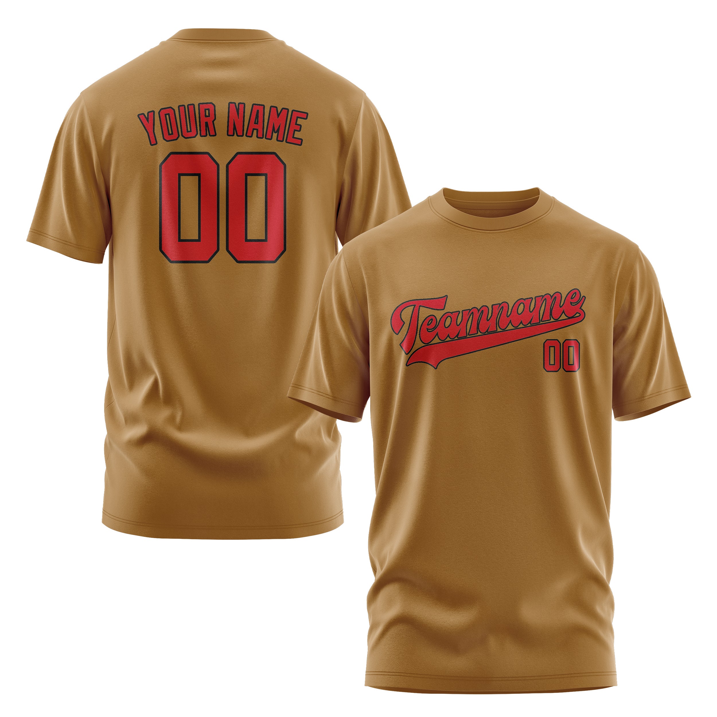 Maßgeschneidertes Khaki Rot T-Shirt