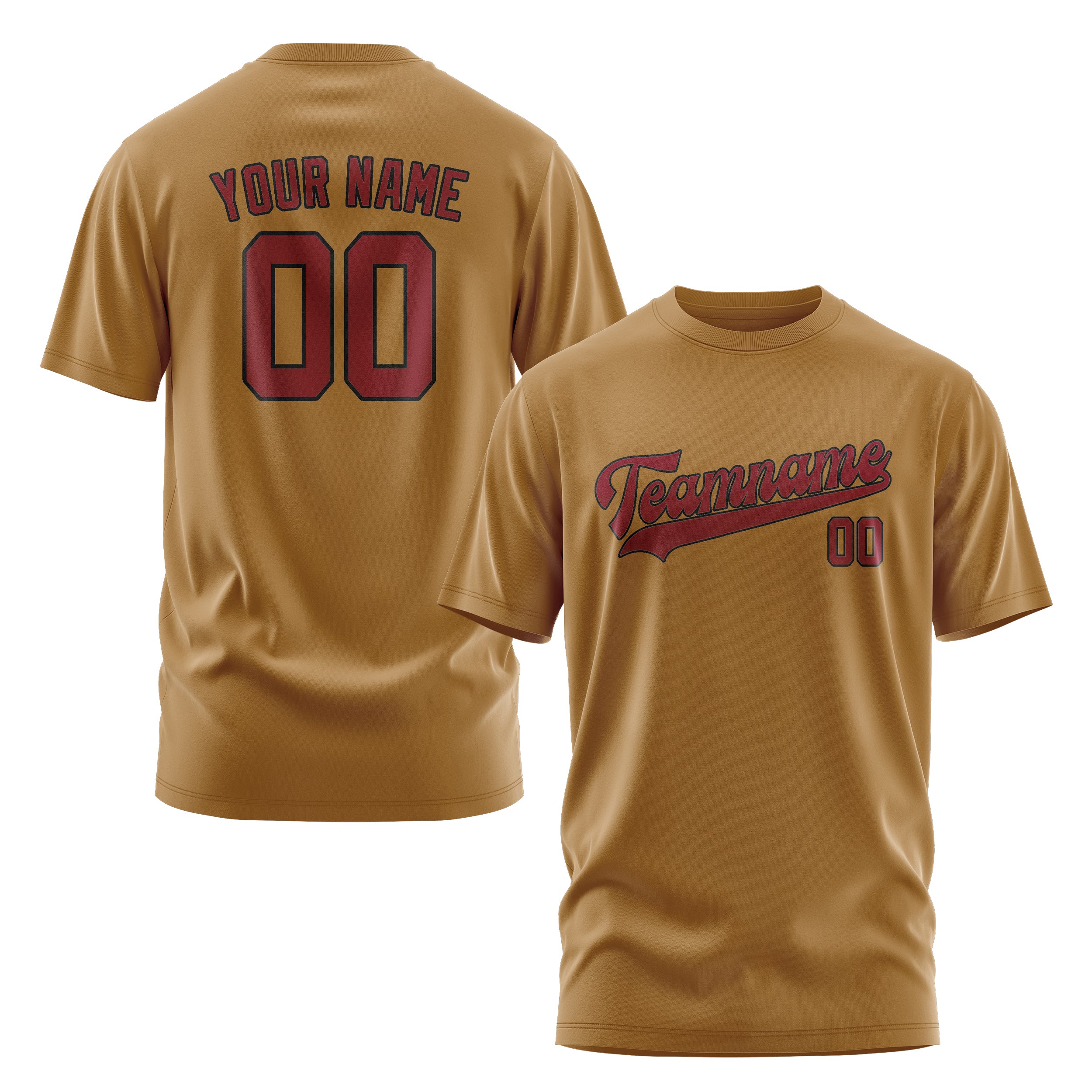 Maßgeschneidertes Khaki Karmesinrot T-Shirt
