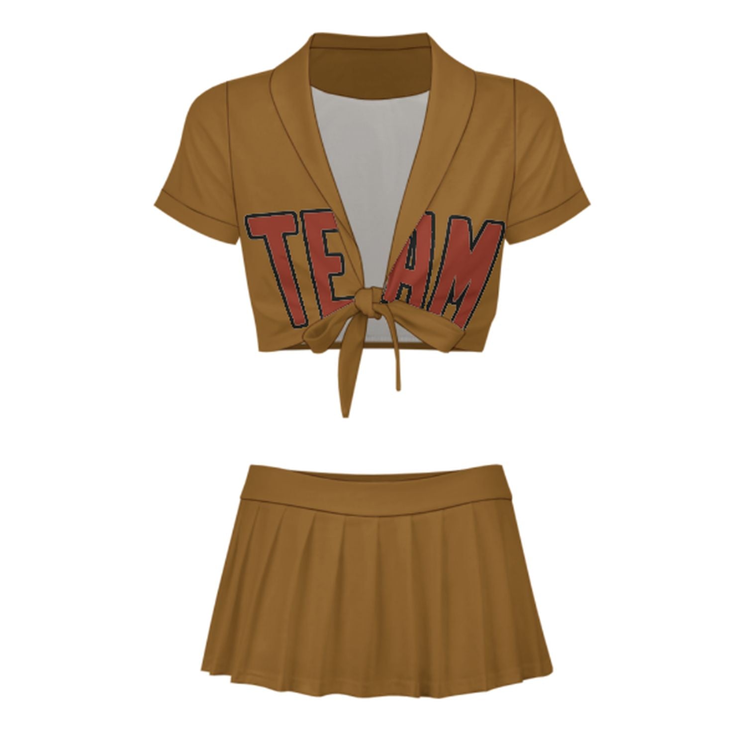 Maßgeschneidertes Khaki Korallenrot Cheerleader Outfit Set
