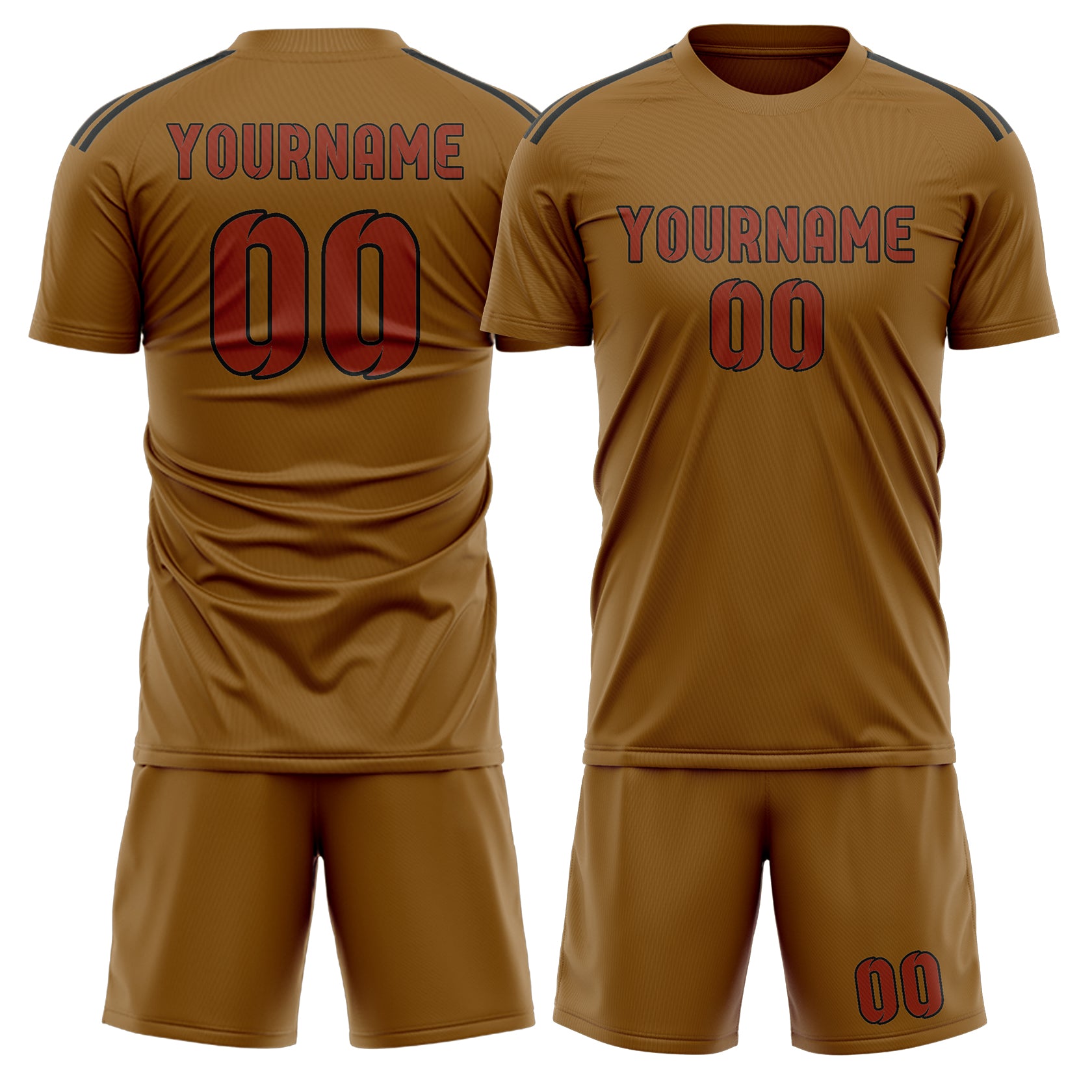 Maßgeschneidertes Professionelles Khaki Korallenrot Fußballtrikot-Set