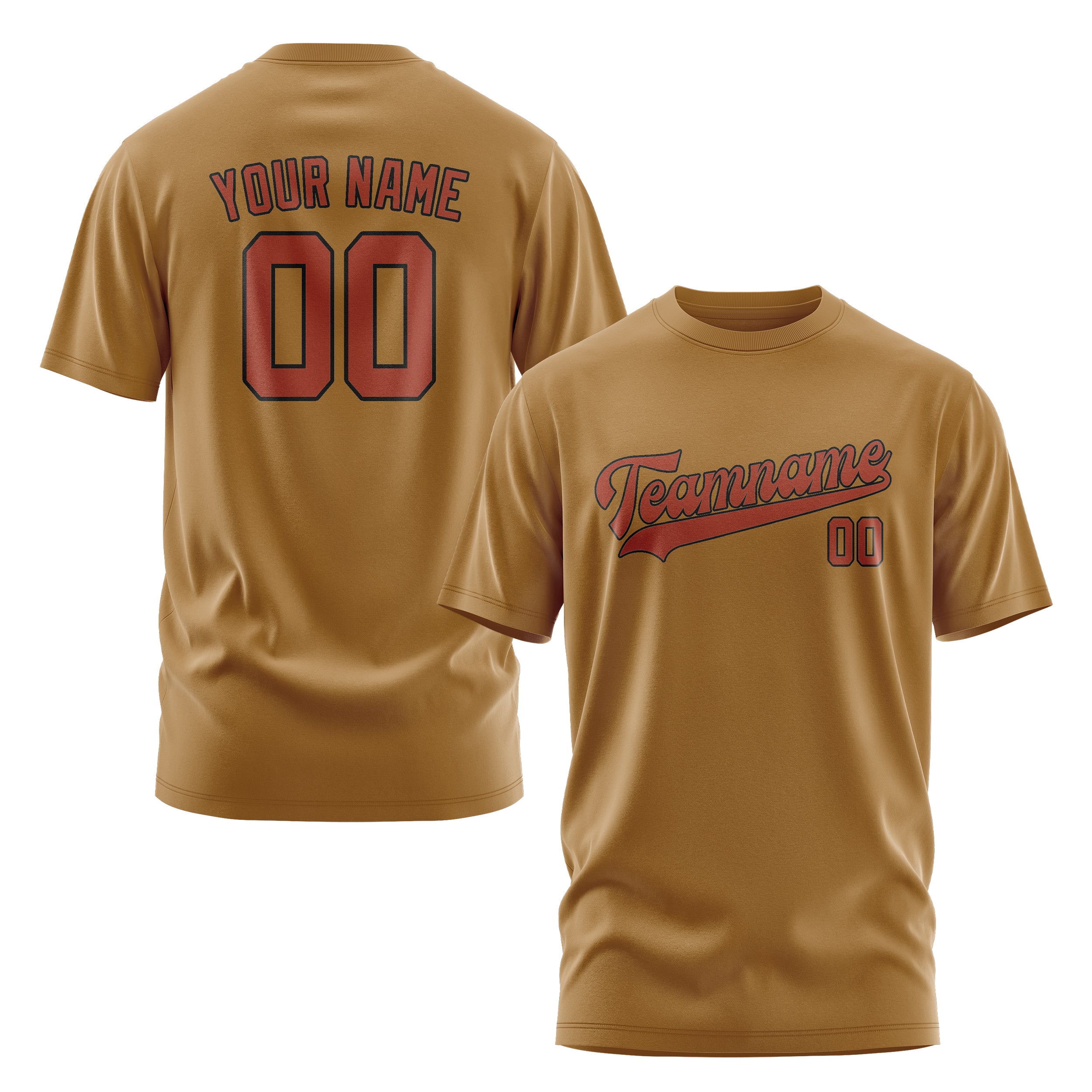 Maßgeschneidertes Khaki Korallenrot T-Shirt
