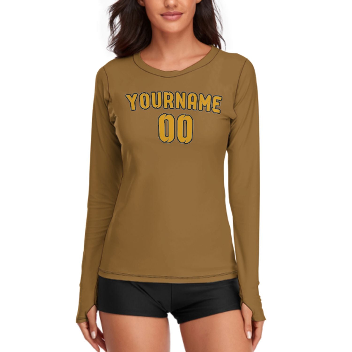 Camicia a maniche lunghe da donna su misura color cachi e giallo