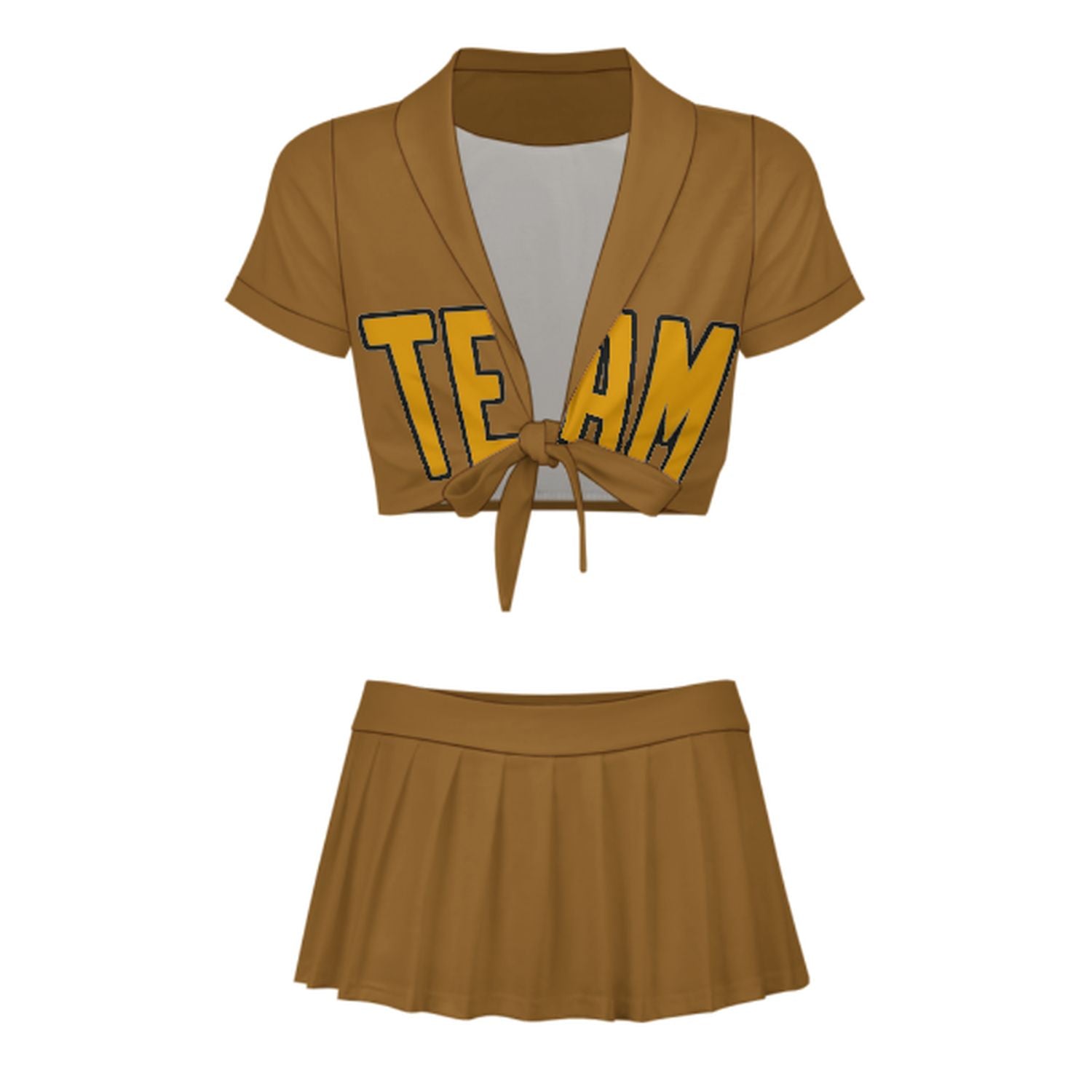 Maßgeschneidertes Khaki Gelb Cheerleader Outfit Set