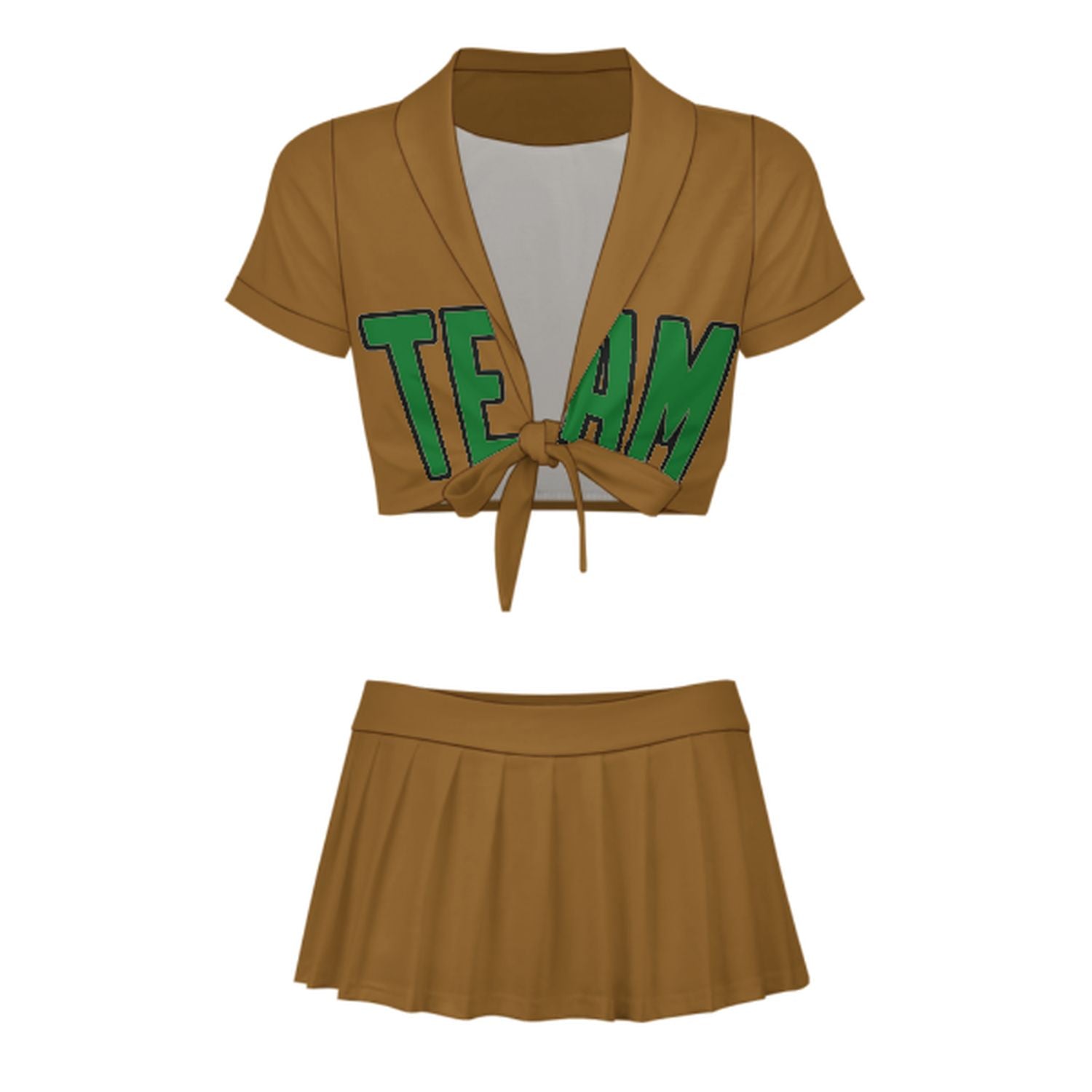 Maßgeschneidertes Khaki Smaragdgrün Cheerleader Outfit Set