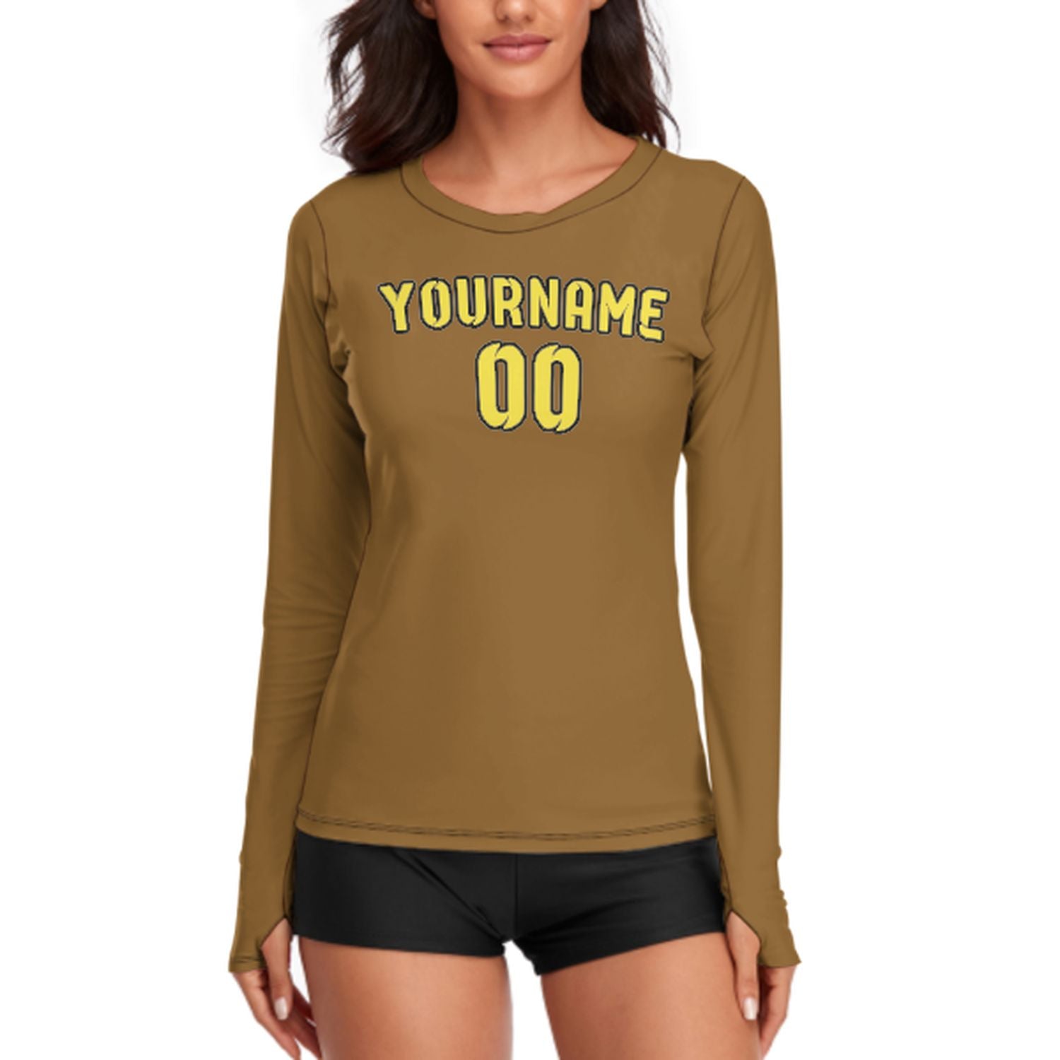 Camicia da donna a maniche lunghe color cachi e giallo pallido su misura